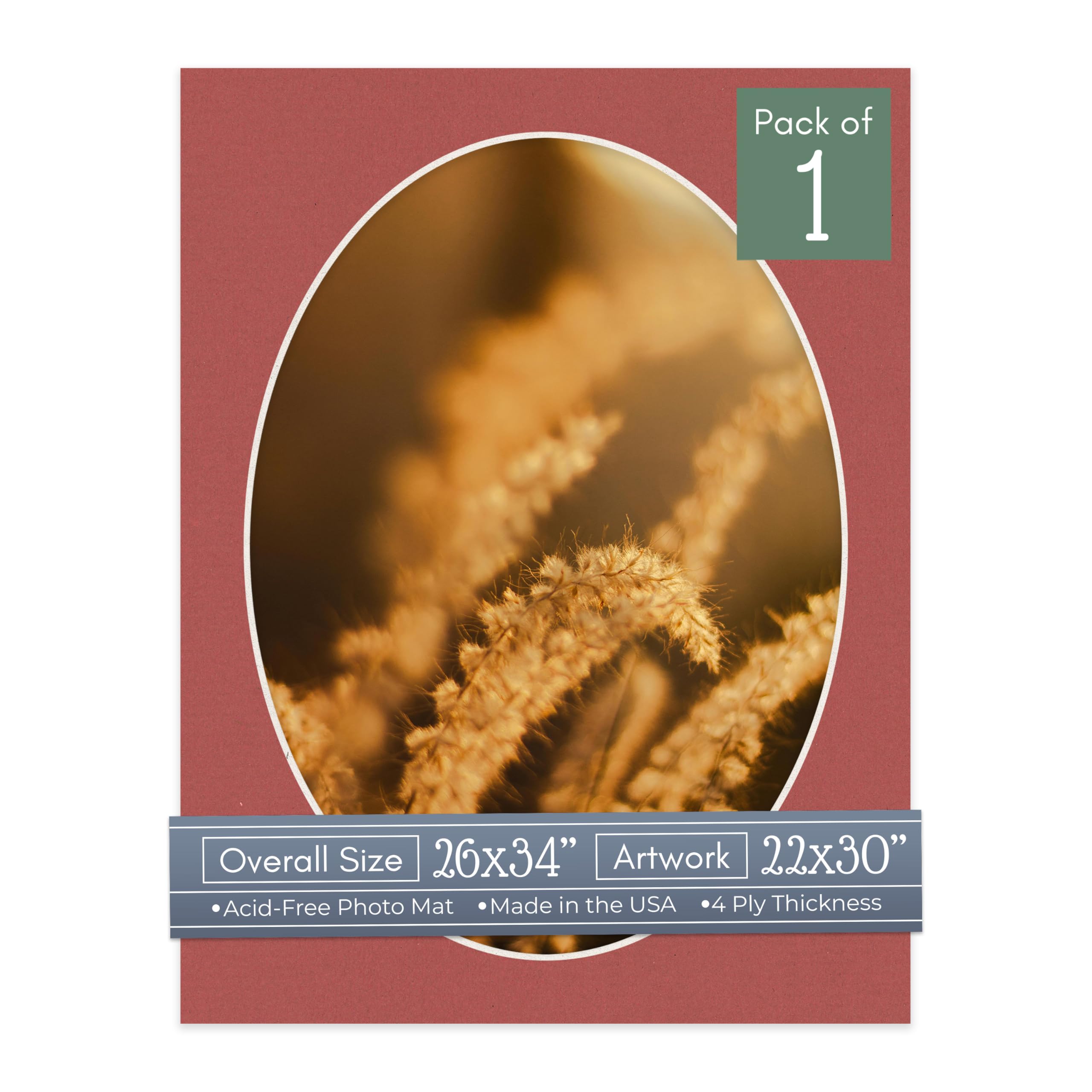 CountryArtHouse Brick Red Acid Free 26x34 Oval Picture Frame Mat with White Core Bevel Cut for 22x30 Pictures - Fits 26x34 Frame - Pack of 1 Matboard Show Kit with Acid Free Backing & Clear Bag-image-18
