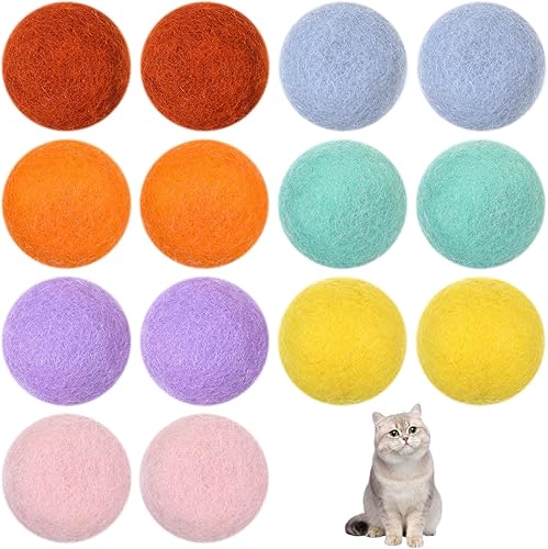 14 juguetes de bola de lana para gatos, juguetes silenciosos de fieltro para gatos, juguete de ejercicio para gatito, divertido juguete colorido