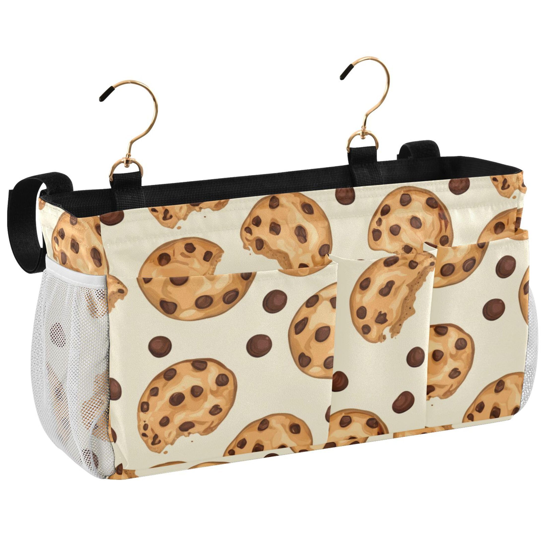 Burbuja Realistic Chocolate Cookies Bedside Caddy Hanging Storage Organizer with 2 Straps and Hooks for Home College Dorm Bunk Bed Hospital Bed Crib
