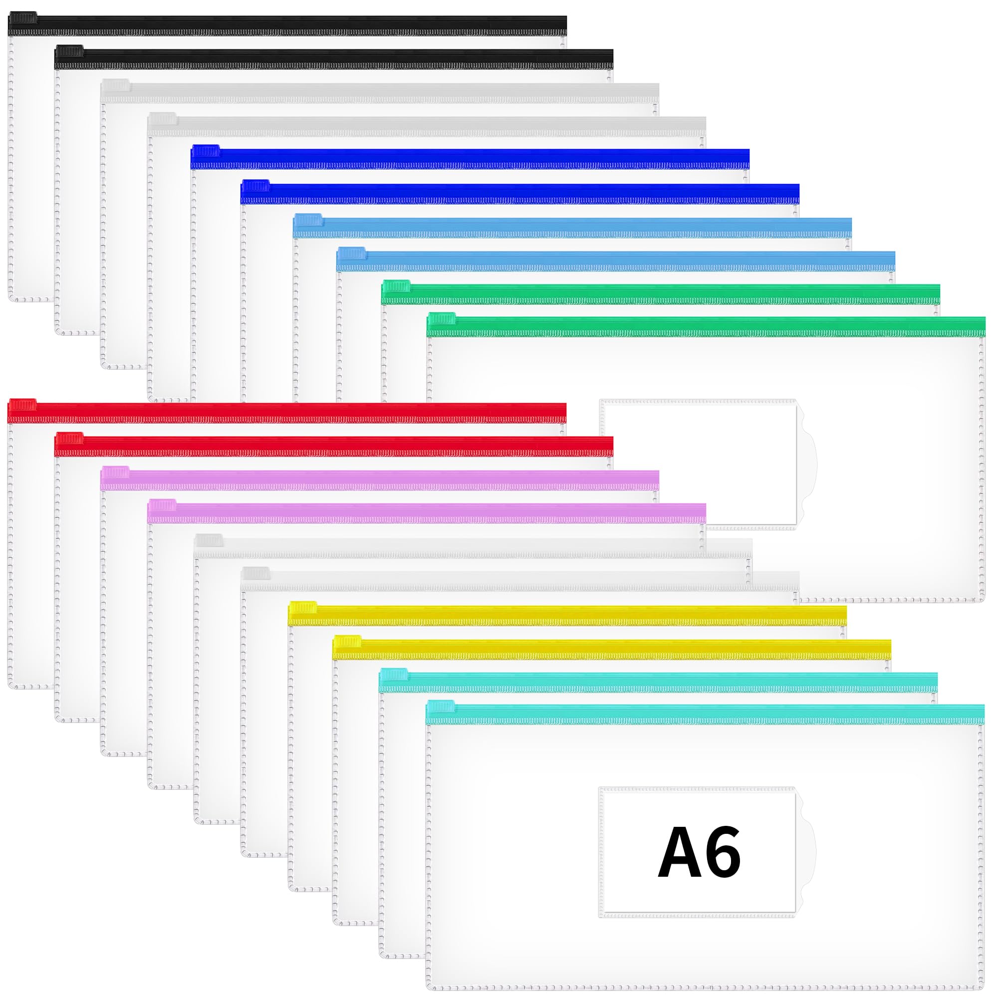 JARLINK 20 Pcs Poly Zip Envelopes, 10 Colors, Bill Size Plastic Files Zipper Folders, Reusable Pencil Bags for School, Office, Travel Storage Supplies