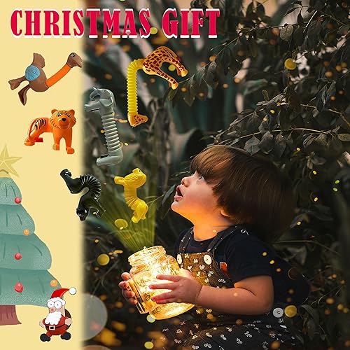 Miniatura 6 de Tubos sensoriales de animales para reventar, paquete de 6 tubos sensoriales para niños pequeños, tubos elásticos para aliviar el estrés para