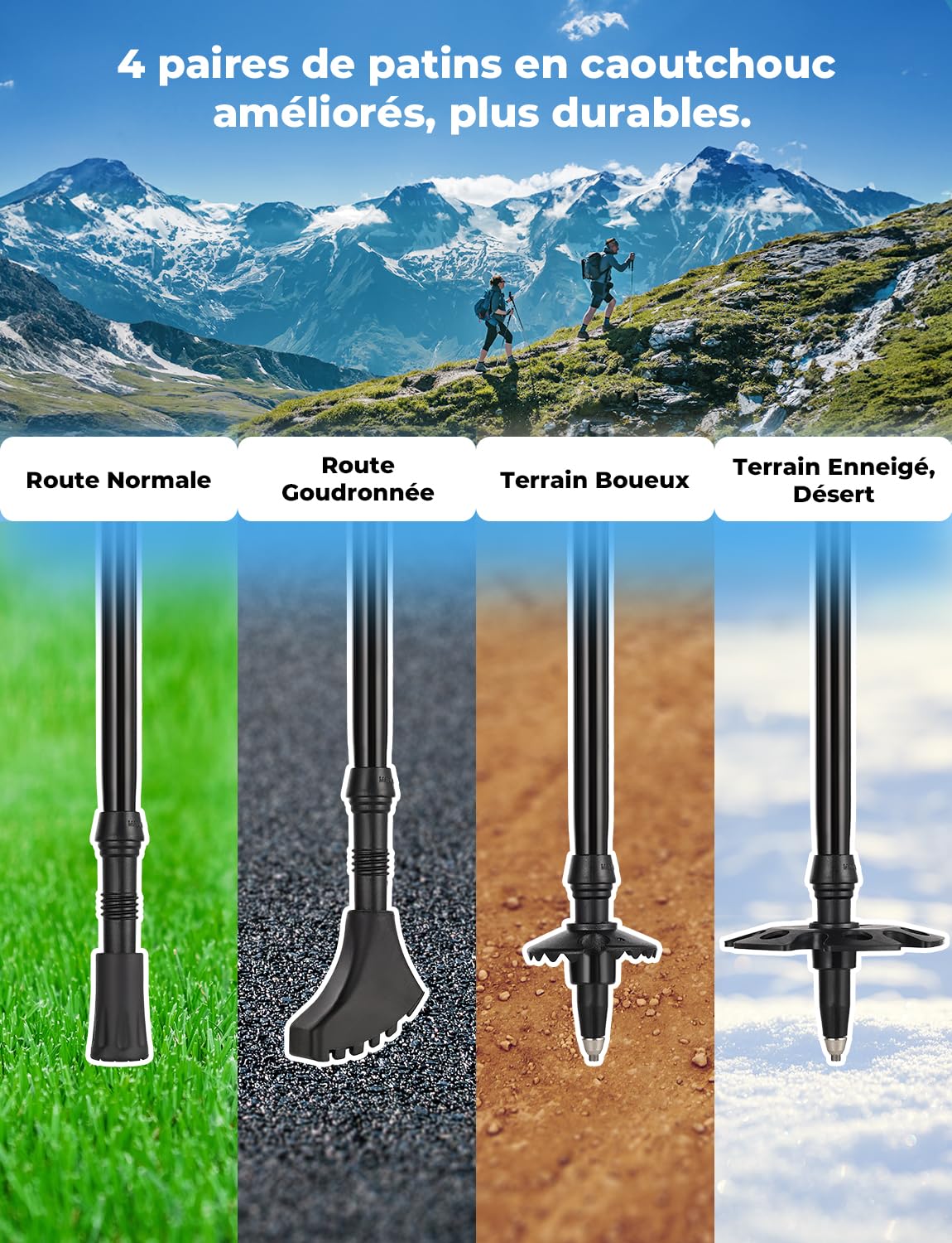 Glymnis Bâtons de Marche Bâtons de Randonnée en Aluminium 7075 Réglable de 36 à 130 cm et Fermeture par 4 Paires de Tampons en Caoutchouc pour Le Conditionnement du Trekking