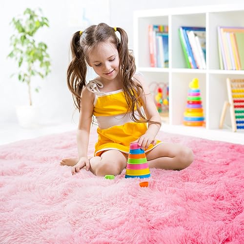 Miniatura 7 de junovo Alfombras suaves para dormitorio de niñas, 4 x 6 pies, alfombra mullida de teñido anudado para habitación de los niños, alfombra peluda