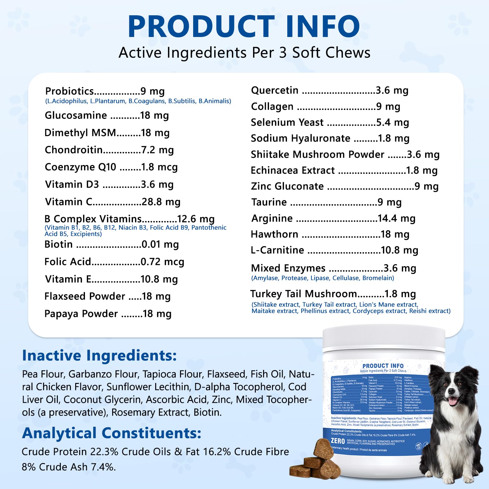 40-in-1 Dog Vitamins Chewable Multivitamin for Dogs Supplements with Glucosamine MSM - Turkey Tail Mushroom, Digestive Enzymes Gut Probiotics, Hip & Joint, Skin & Coat Immune Support, 400ct - image 7