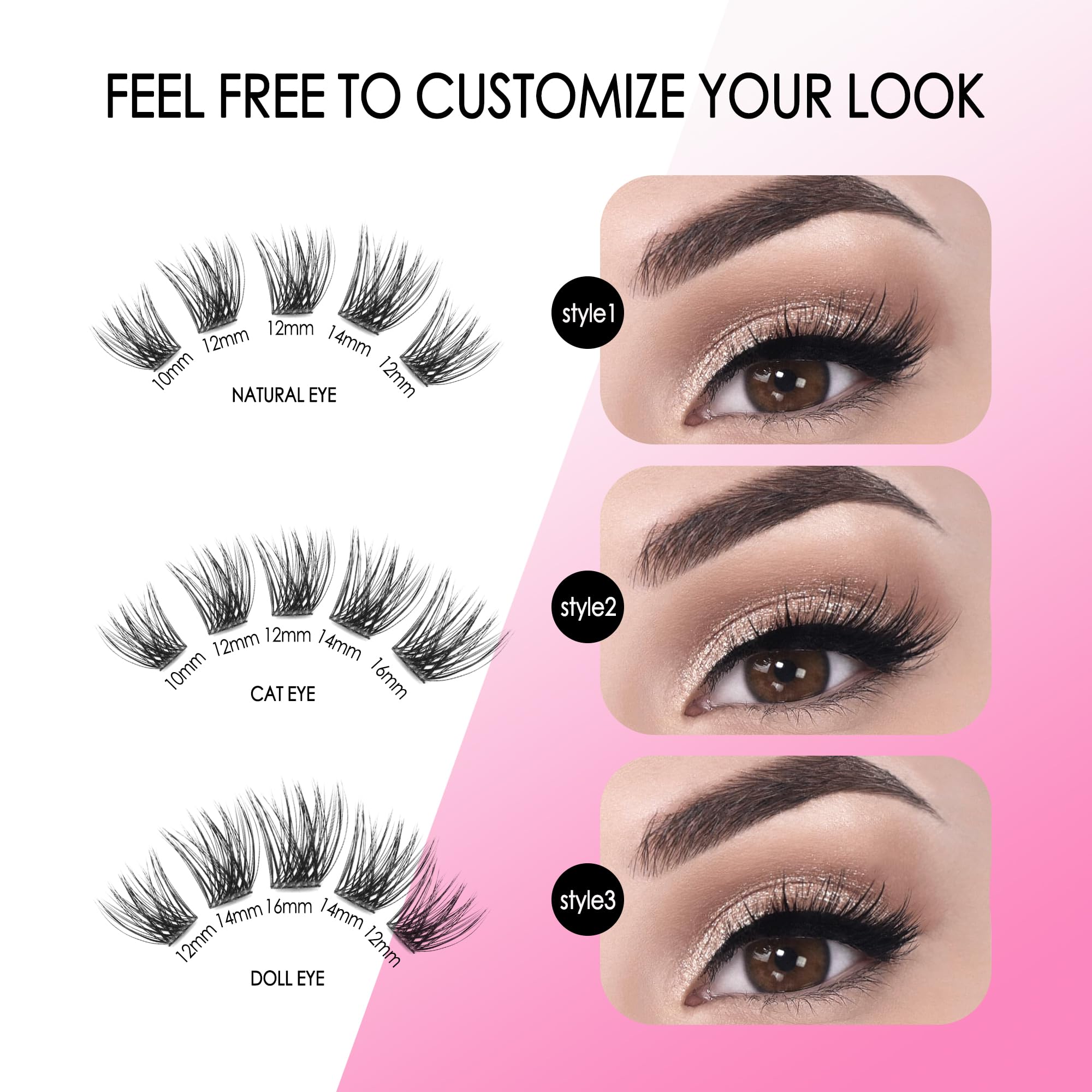 Cluster Lashes DIY Eyelash Extensions 60pcs Cluster Eyelashes Wispy Fluffy Individual Lashes Extensions C Curl (8-16mm Mixed FD77) - Image 3