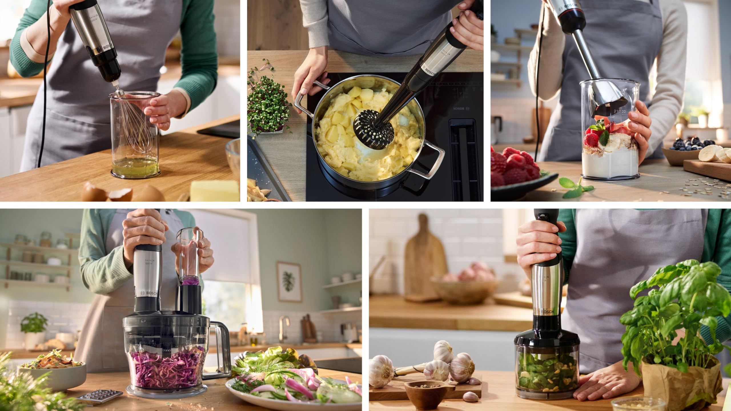 Bosch Serie 6 Frullatore a Immersione ErgoMaster MSM6M673, 1000 W, Ergonomico, Regolazione Dinamica della Velocità, Lame in Acciaio Inox, Tanti Accessori Inclusi, Bicchiere Graduato, Nero