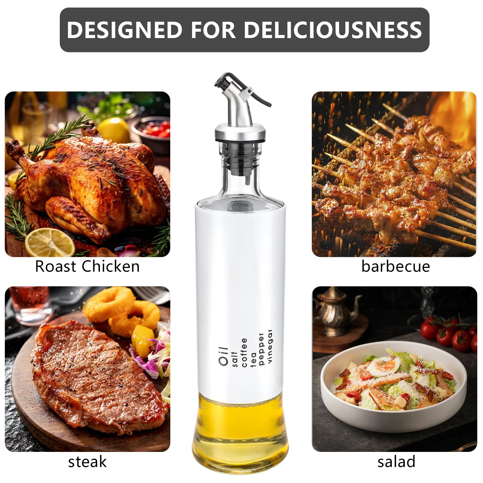 Set di 2 dispenser per olio d'oliva e aceto, in vetro, da 500 ml, per cucina (set da 2 bianco)