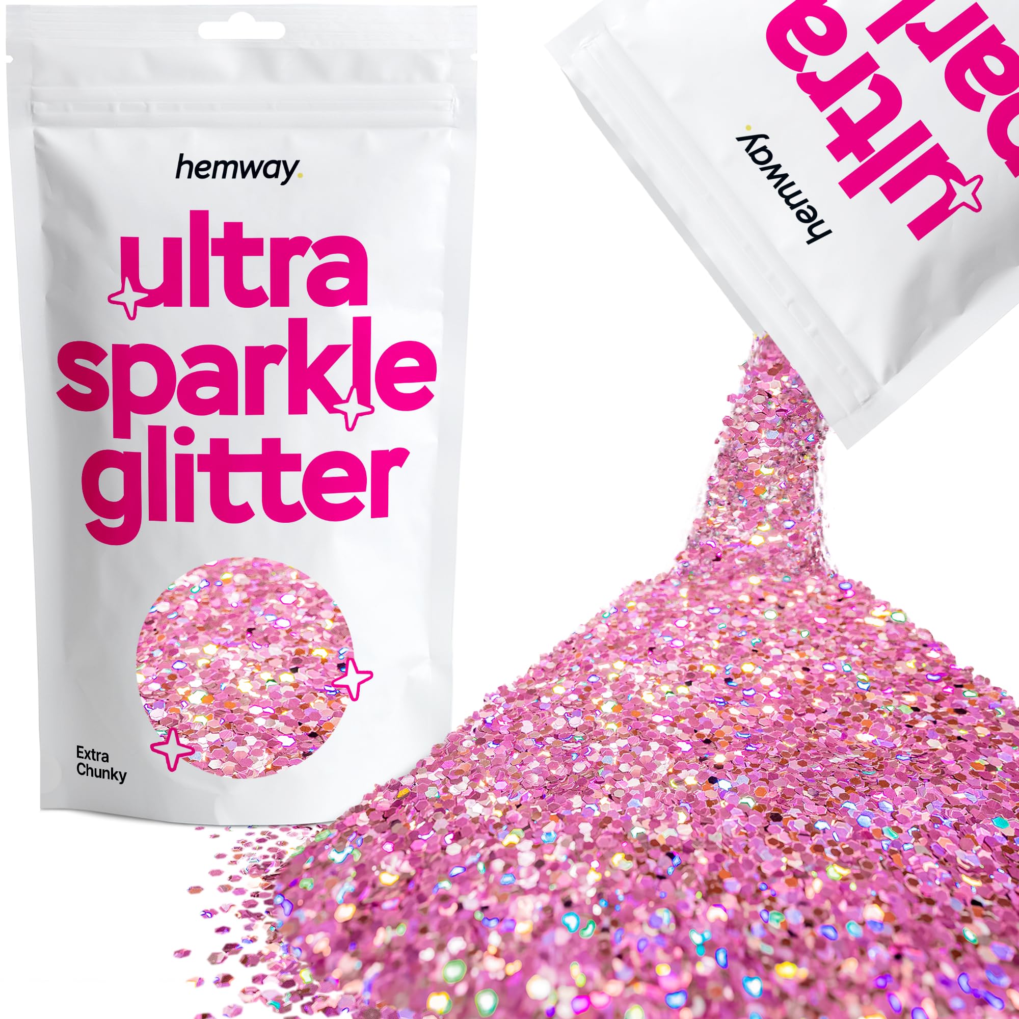 Hemway Ultra Sparkle Glitter Baby Pink Iridescent 100g Fine | Glitter for Arts & Craft, Makeup, Nail Art, Crafting, Card Making, Sparkle Decoration — view 132