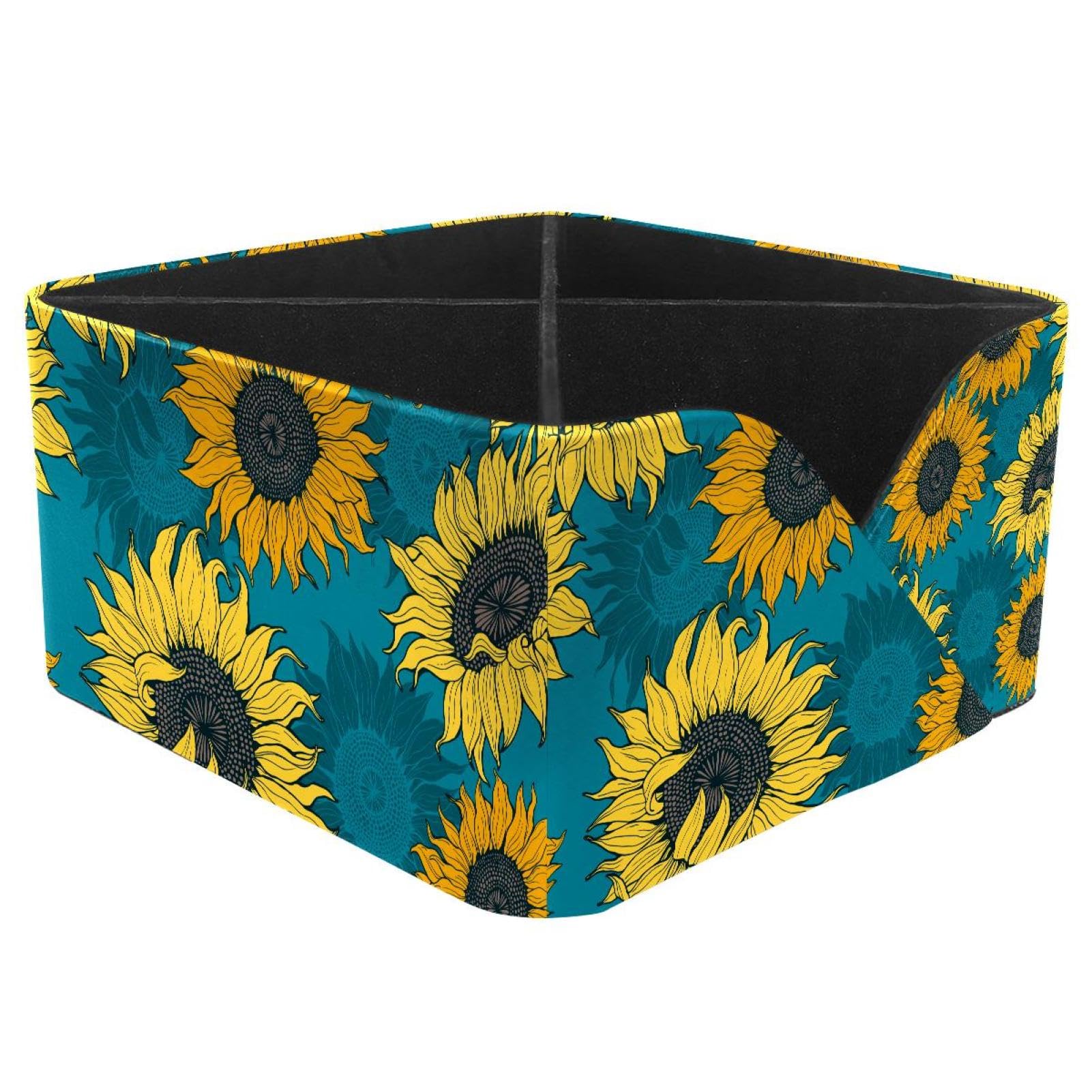 KengjuTesu Yellow Sunflowers Desktop Organizer Pen Holder, Rectangular Pencil Cup for Office, Study and Makeup Stations