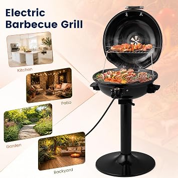 HAPPYGRILL 1600W Electric Grill Outdoor with Removable Non-Stick Grill Rack