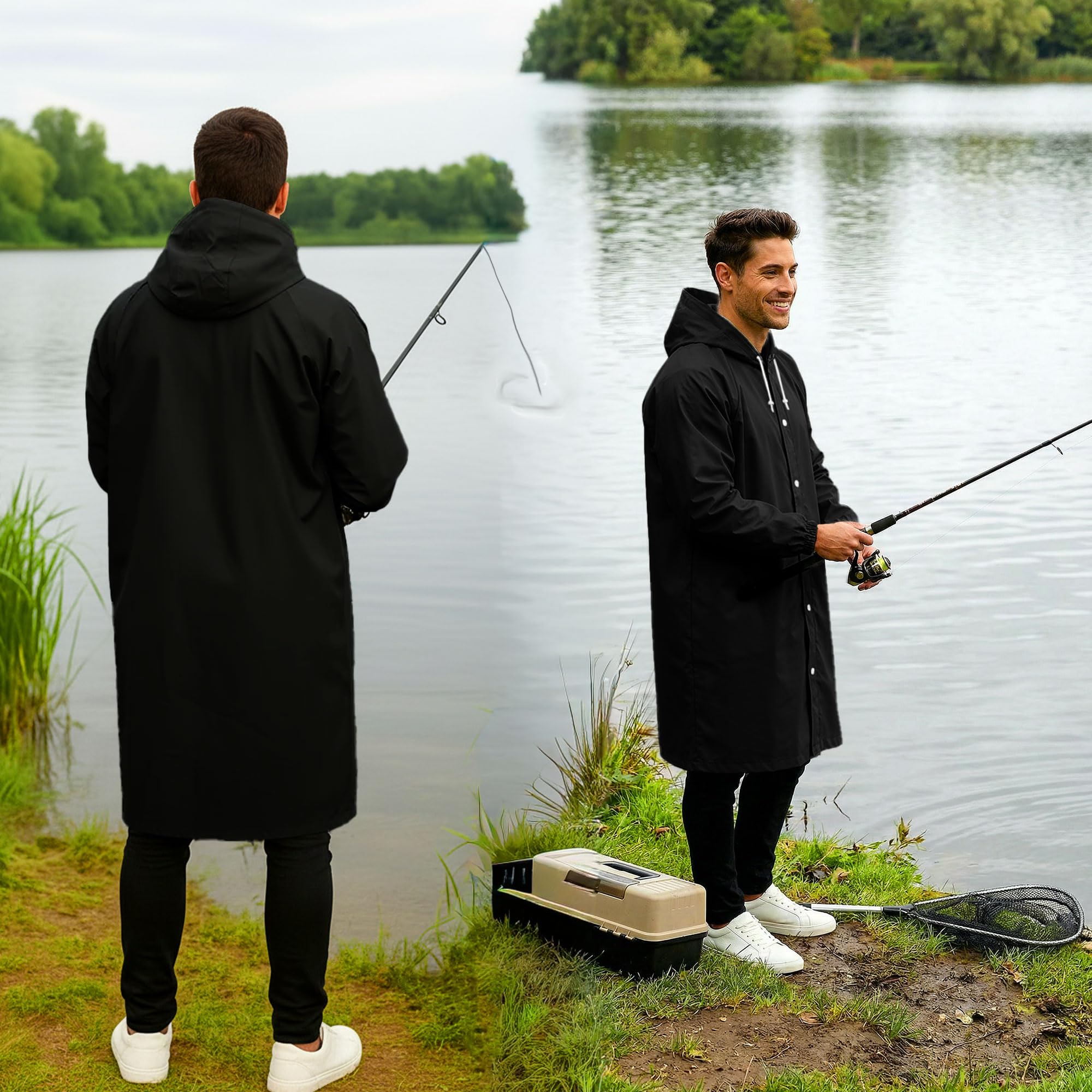 REDSTAR Poncho Pluie Imperméable Femme et Homme avec Capuche - 2 pièces, Veste longue waterproof à boutons pour adulte, Poncho de pluie long pour adulte, Pliable, Pour festival, randonnée, vélo