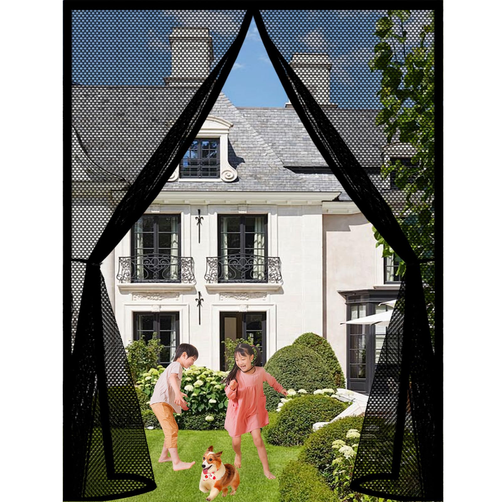 Guojun Black Fly Screens For Doors 165 X 250 Cm Powerful Magnets Keep Bugs Out Lets Fresh Air In Mesh Screen Curtain Hands Free No Drill Installation For Patio Bedroom Sliding Kitchen,