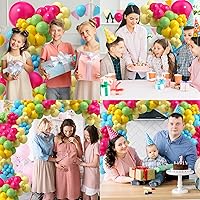 Vista 5 de Kit de guirnalda de globos de arcoíris, arco de globos coloridos, arco de globos de 117 piezas de arco de globos verde, amarillo y rosa intenso