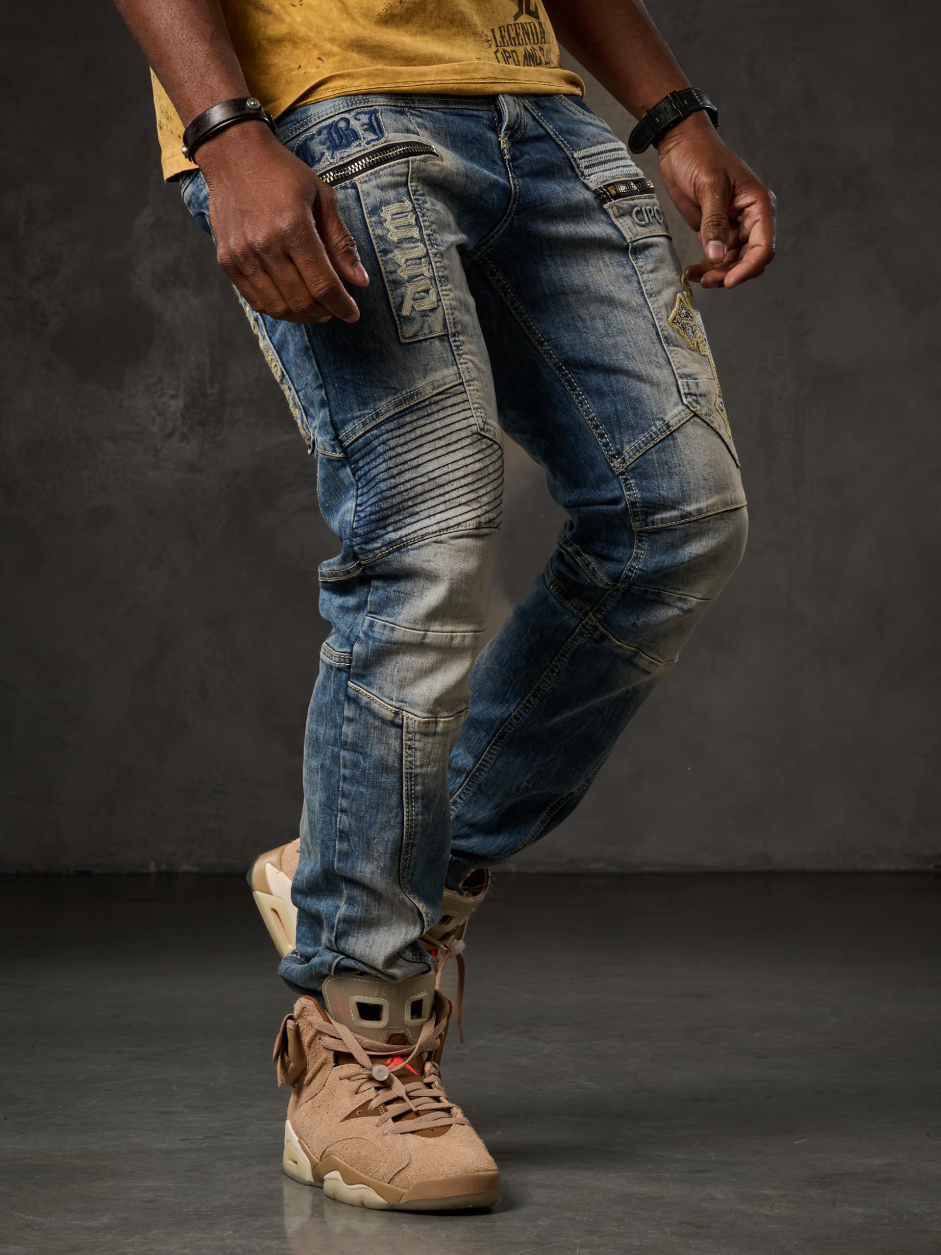 Cipo & Baxx Herrenhose | Destroyed, Farbkleckse & Allover Design mit Nieten & Strass | Rock Style