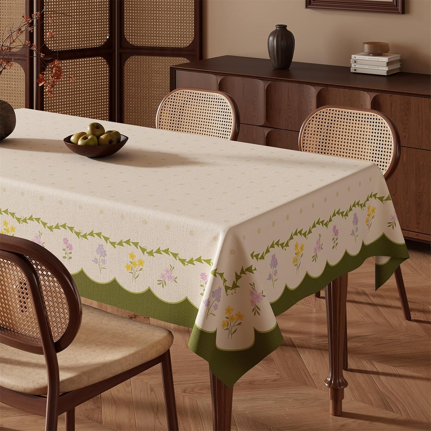 KIJyfgTR Wipe-clean PVC Tablecloths Featuring Minimalist Geometric And Floral Patterns(Green,140x260cm)