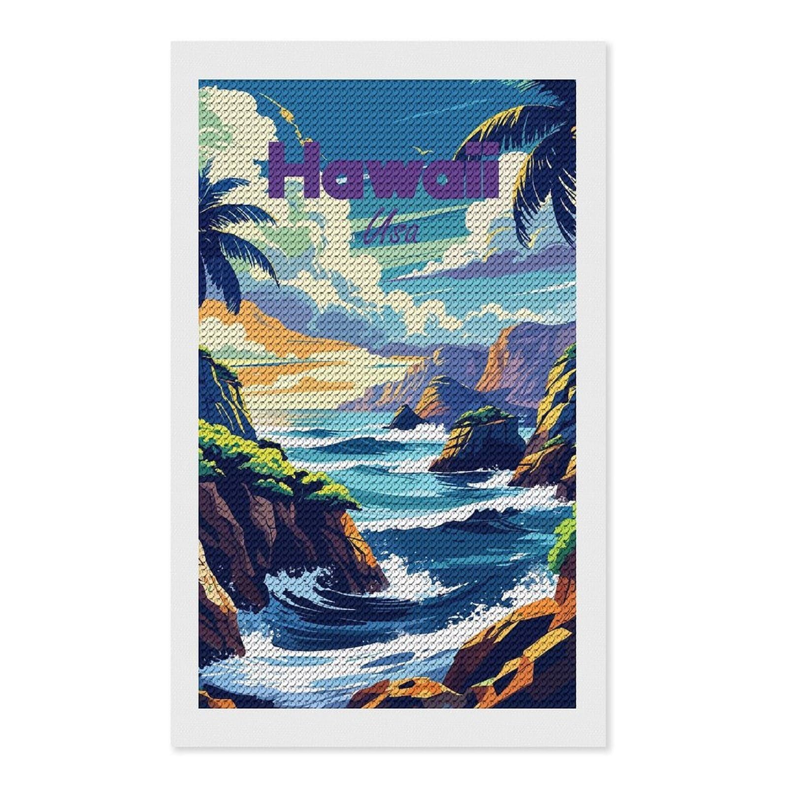 Junmoney Hawaii USA Coastal Landscape Art Diamond Painting Canvas Set 12"x20", for Beginners, Complete Accessories, Christmas Gift, Modern Decor
