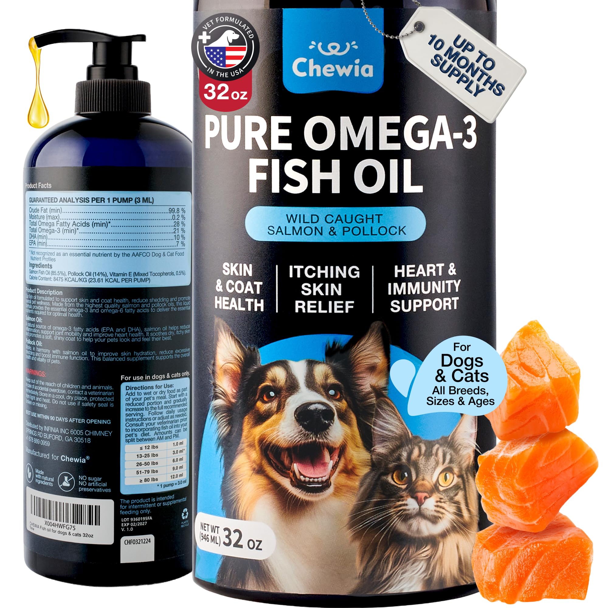 32oz Fish Oil for Dogs and Cats – Omega 3 Salmon Oil for Skin, Coat & Joint