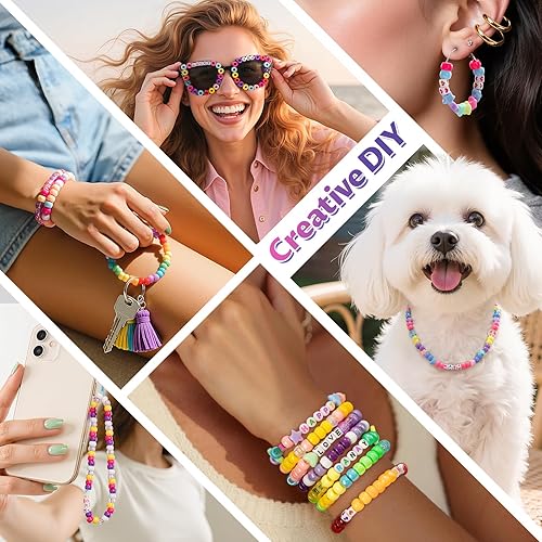 Miniatura 4 de Juego de 3600 cuentas de plástico multicolor para manualidades, cuentas de pelo arcoíris a granel, 24 colores surtidos para manualidades,