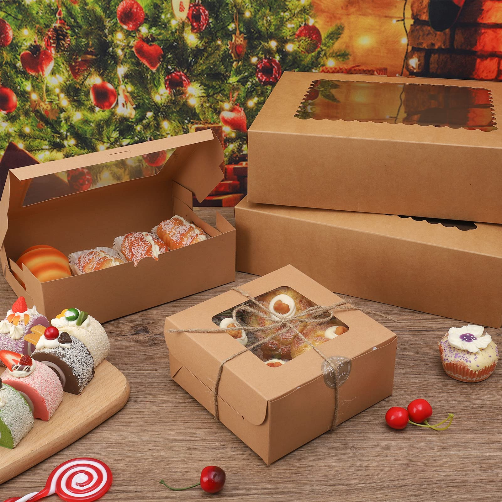 50 Scatole Per Cupcake Con Finestra A Cuore – 4x4x2,5 Pollici, In Carta Kraft, Con Adesivi, Per Pasticceria E Take-away
