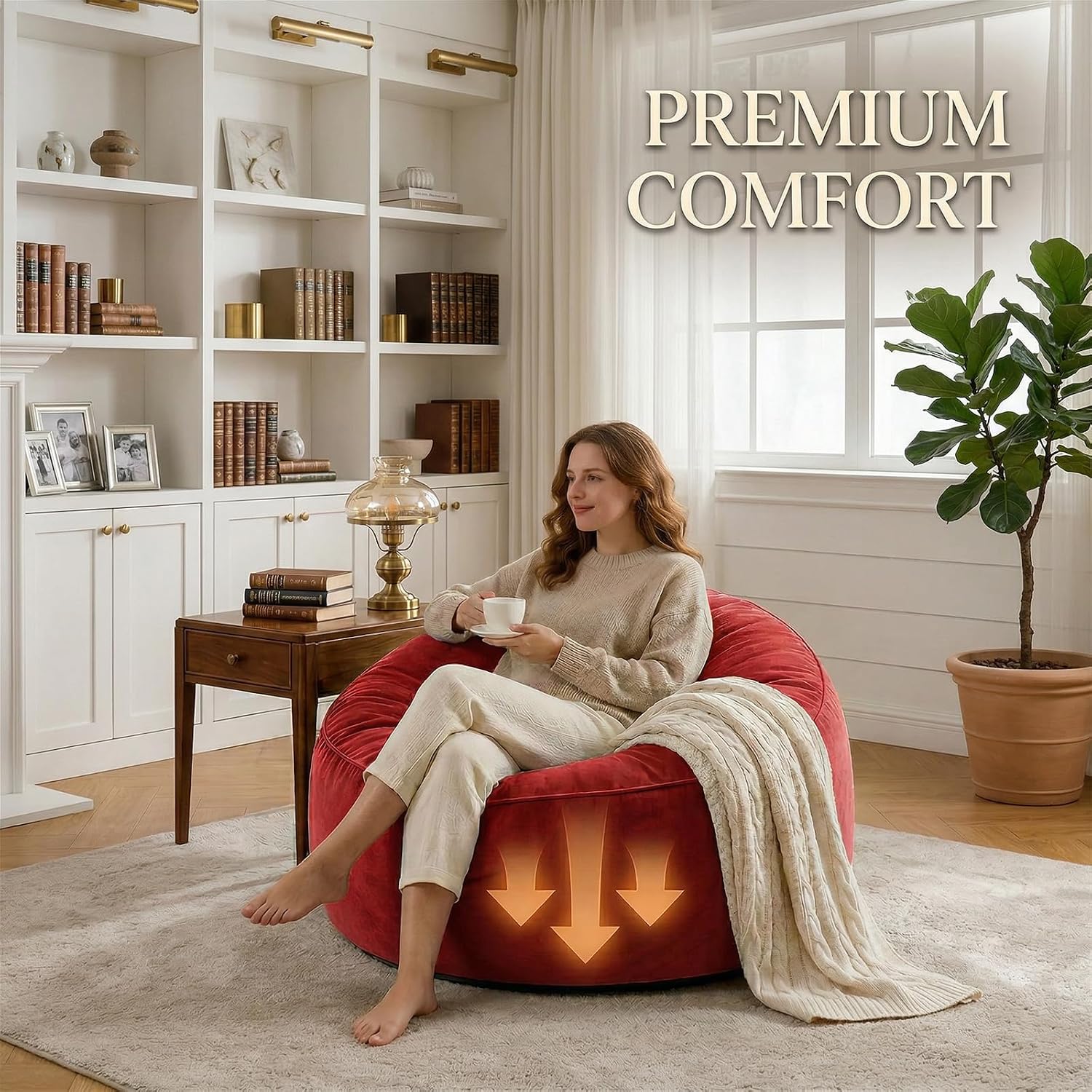 Bean Bag Chair for Adults, High-Density Memory Foam Beanbag Chair with Removable Washable Velvet Cover, Fast Rebound Fluffy Lazy Sofa Couch for Living Room & Bedroom image 5