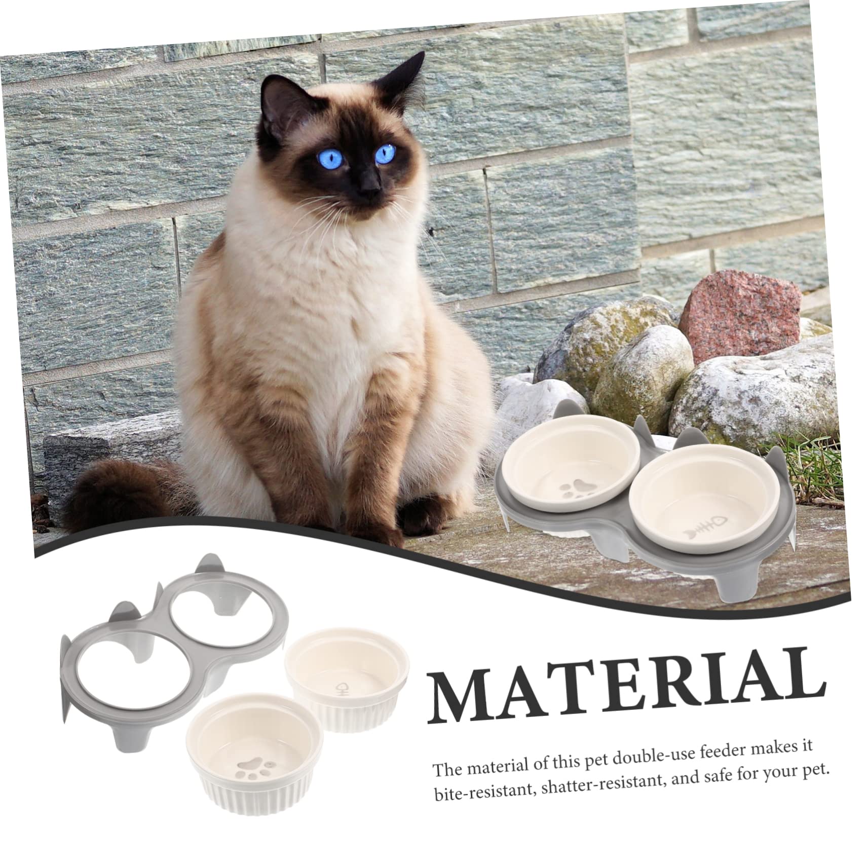 DOITOOL Erhöhter Keramik Katzennapf mit Neigung 2-Schalen Design für Futter und Wasser Abnehmbar für Hund und Katze