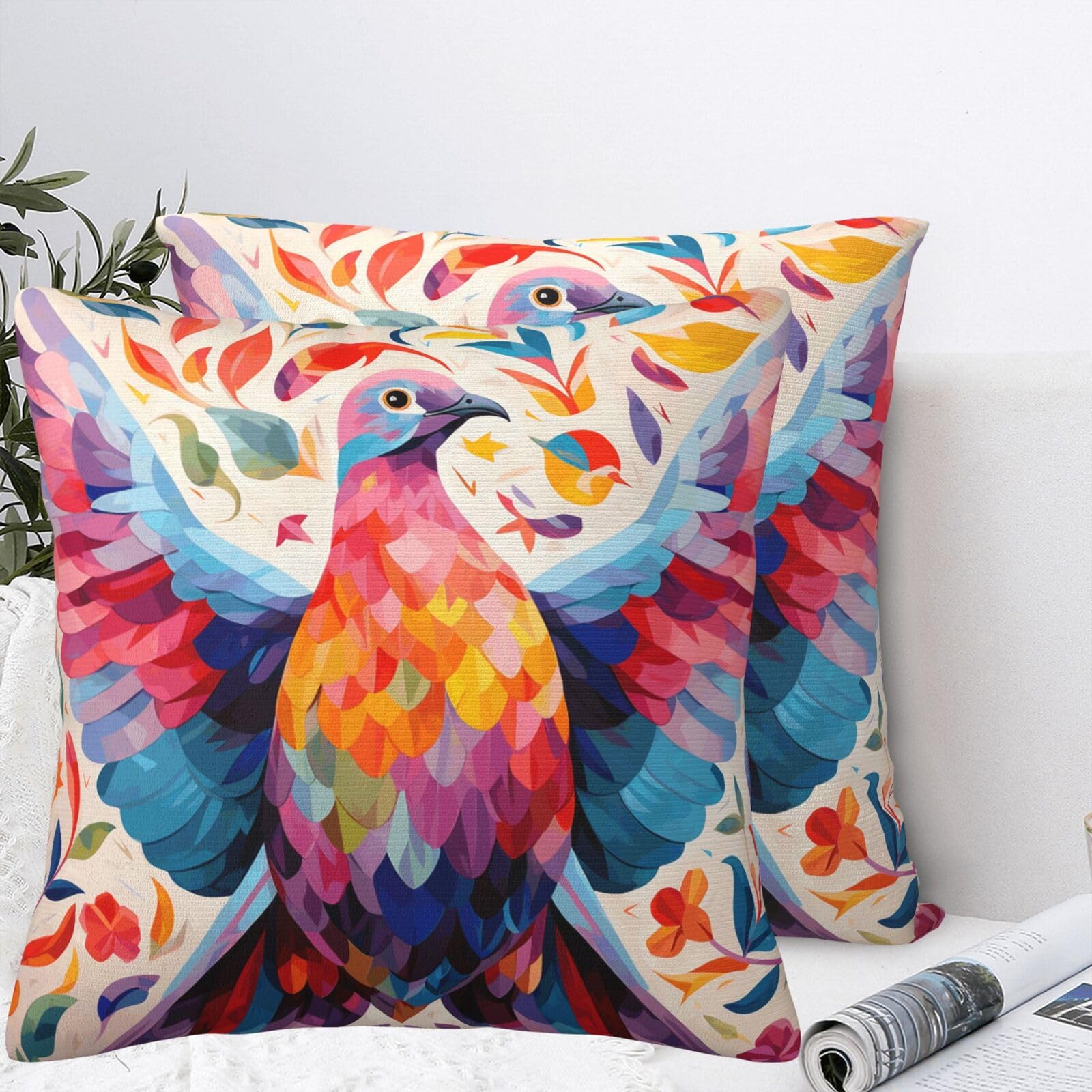 QMKFWT Colorful Pigeon Plush Throw Pillow Covers 24"X24",Soft Cozy Couch Cushion Covers Decorative Pillow Cases for Holiday Home Bedroom Sofa Decors