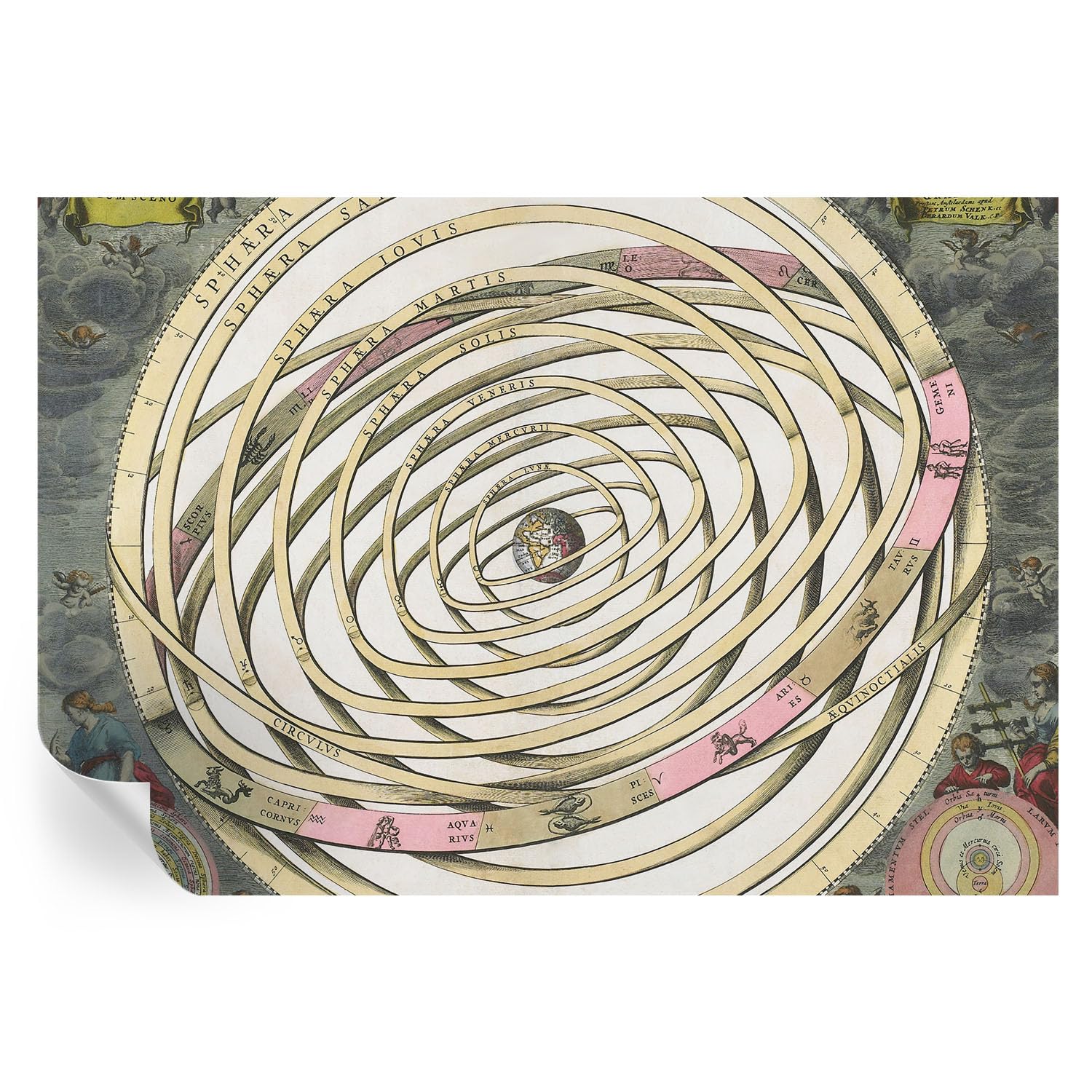 Murales de vinilo adhesivo para salón de 152x104 cm con diseño de espiral cósmica