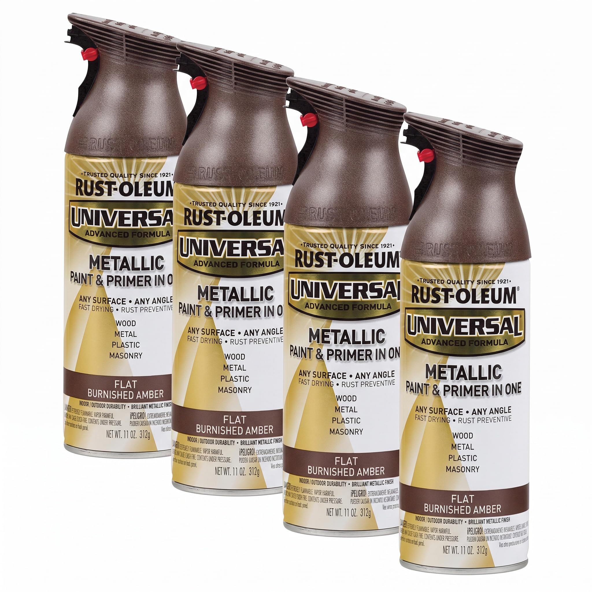 Rust-Oleum 271472 Universal All Surface Metallic Spray Paint, 11 oz, Flat Burnished Amber (Pack of 4)