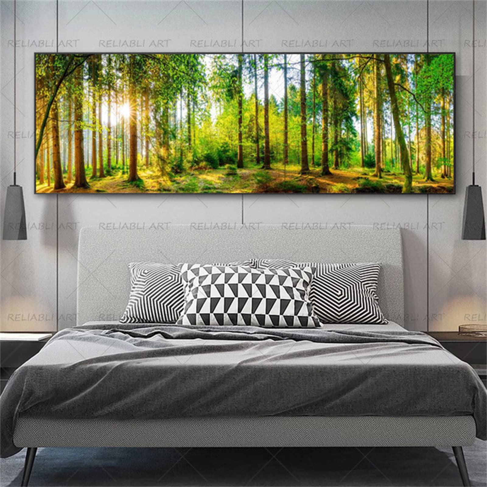 Broderie Diamant Paysage Boisé 80x160cm Anti-Stress pour Grand Mur Vide
