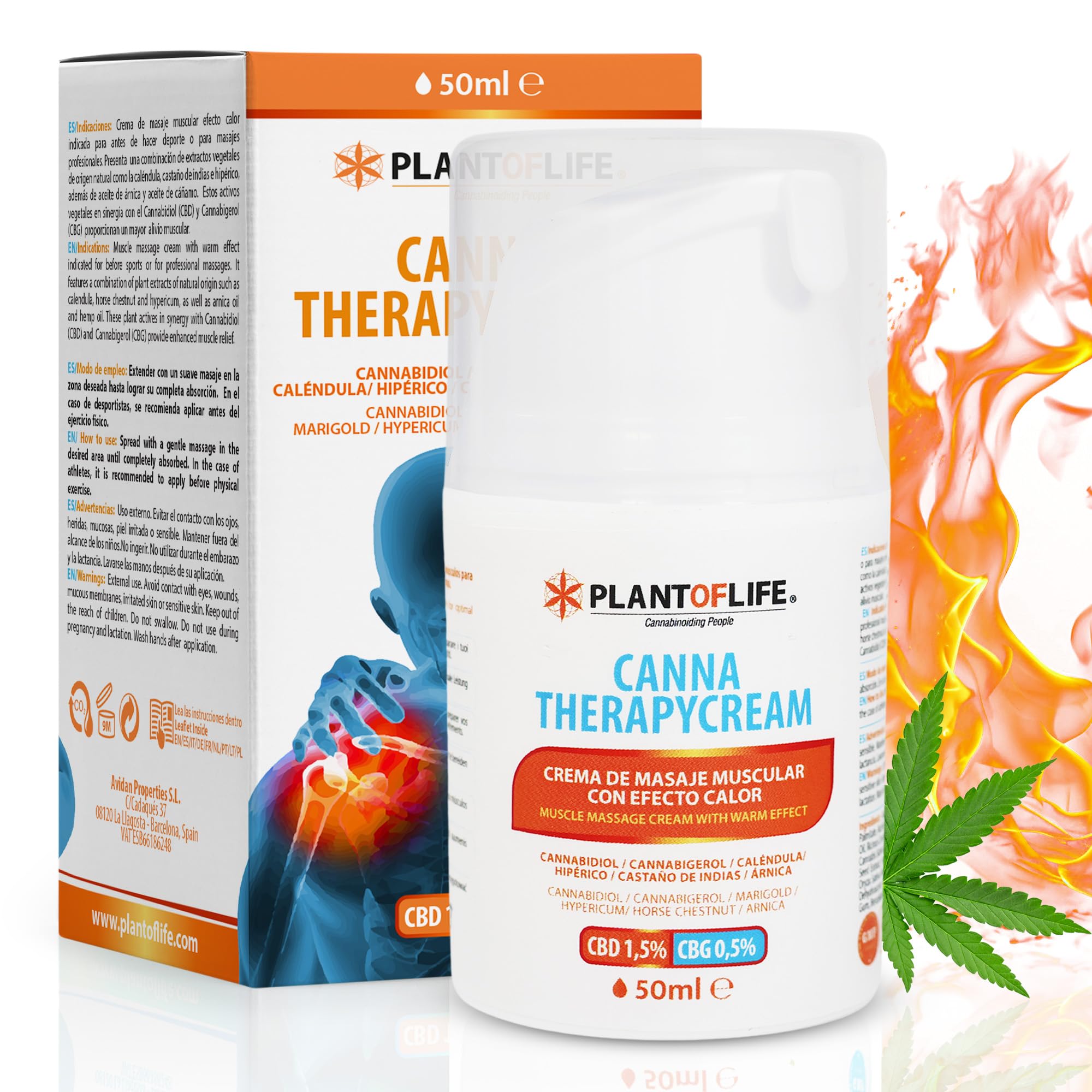 PLANT OF LIFE | Crema CBD y CBG CannaTherapyCream Crema Cannabis Efecto Calor | 50 ml | Dolores Articulares, Relajante Muscular, Crema Antiinflamatoria | Crema Calor Muscular Forte, Crema Masaje Fisio