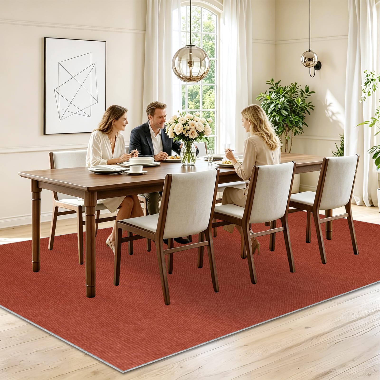 Tapis Oriental Décoratifs, Tapis Salon Moderne Motif Geometrique, Moquette pour Chambre et Salon, Tapis de Chambre Ado, Tapis Grande Taille de Chambre Adulte Moderne à Poils Ras Orange 110 x 130cm