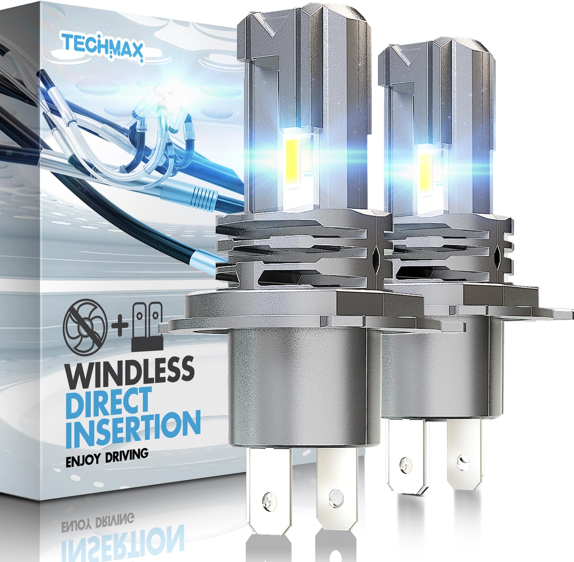 TECHMAX H4 Bulbs, +400% Brighter 6500K Xenon White 9003 Fog Lights (2pcs)