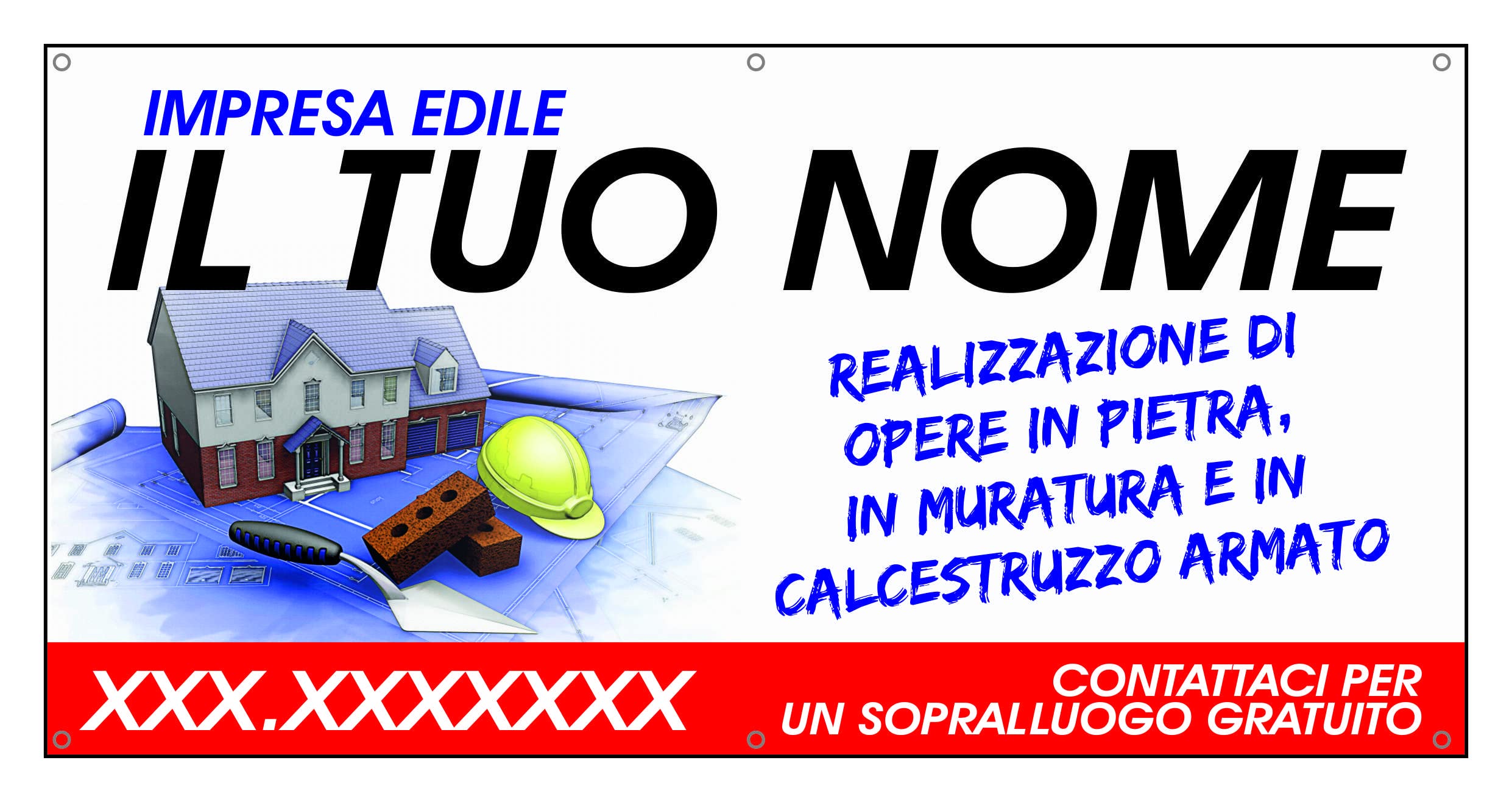 Banner Striscione - IMPRESA EDILE CON NOME E SCRITTE PERSONALIZZABILE - Banner PVC Da Esterno GARANZIA 10 ANNI (500X100 CM)