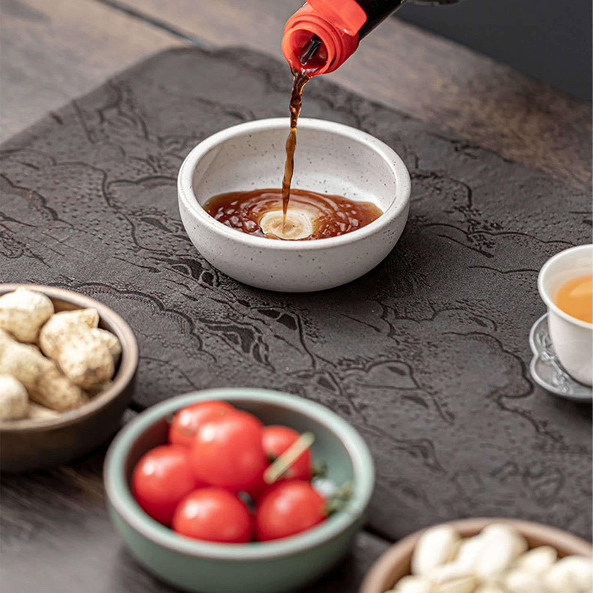 Dipschalen-Set für Sojasauce, Keramik-Dipschalen, Saucenschalen, Tapasschalen, Schalenset mit Blumenmuster für Desserts und Snacks, Grün, 6er-Set