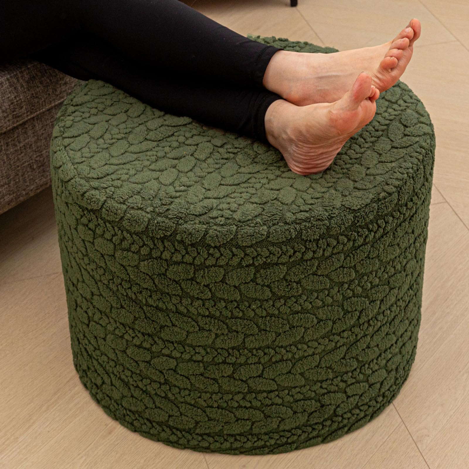 Poofieotto Furry Ottoman Foot Rest Stuffed Floor Pouf with High-Density Foam Filling