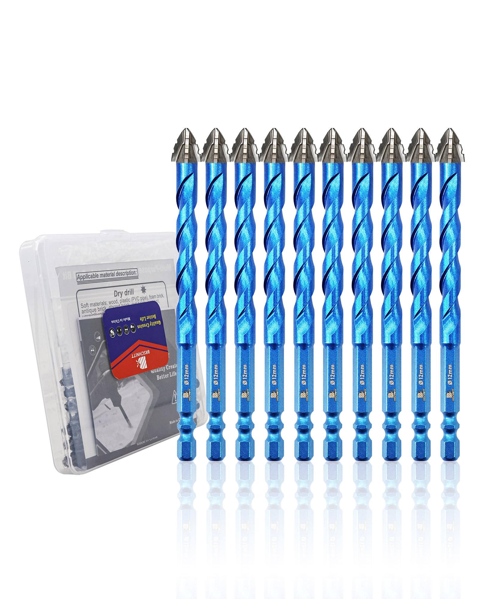 BRSCHNITT Serrated Carbide Masonry Drill Bit Set 12MM*10 - Wood Drill Bits for Wood/Plastic/Masonry/Ceramic Tile Hex Shank Drills