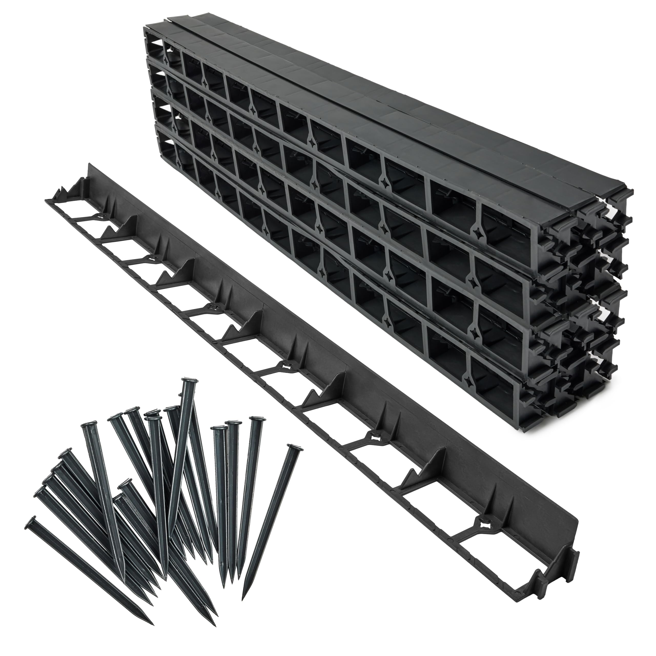 Garronda Bordure de Jardin 24 m, Bordurette Flexible Plastique Noir 5,8 cm avec 100 Piquets, Délimitation Pelouse Massifs Potager, GD-0157