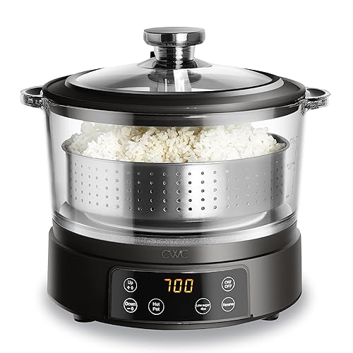 Miniatura 13 de COOK WITH COLOR Mini olla de arroz baja en carbohidratos de vidrio de 3 L – Capacidad para 2 tazas crudas/hace 6 tazas cocidas con cesta de filtro