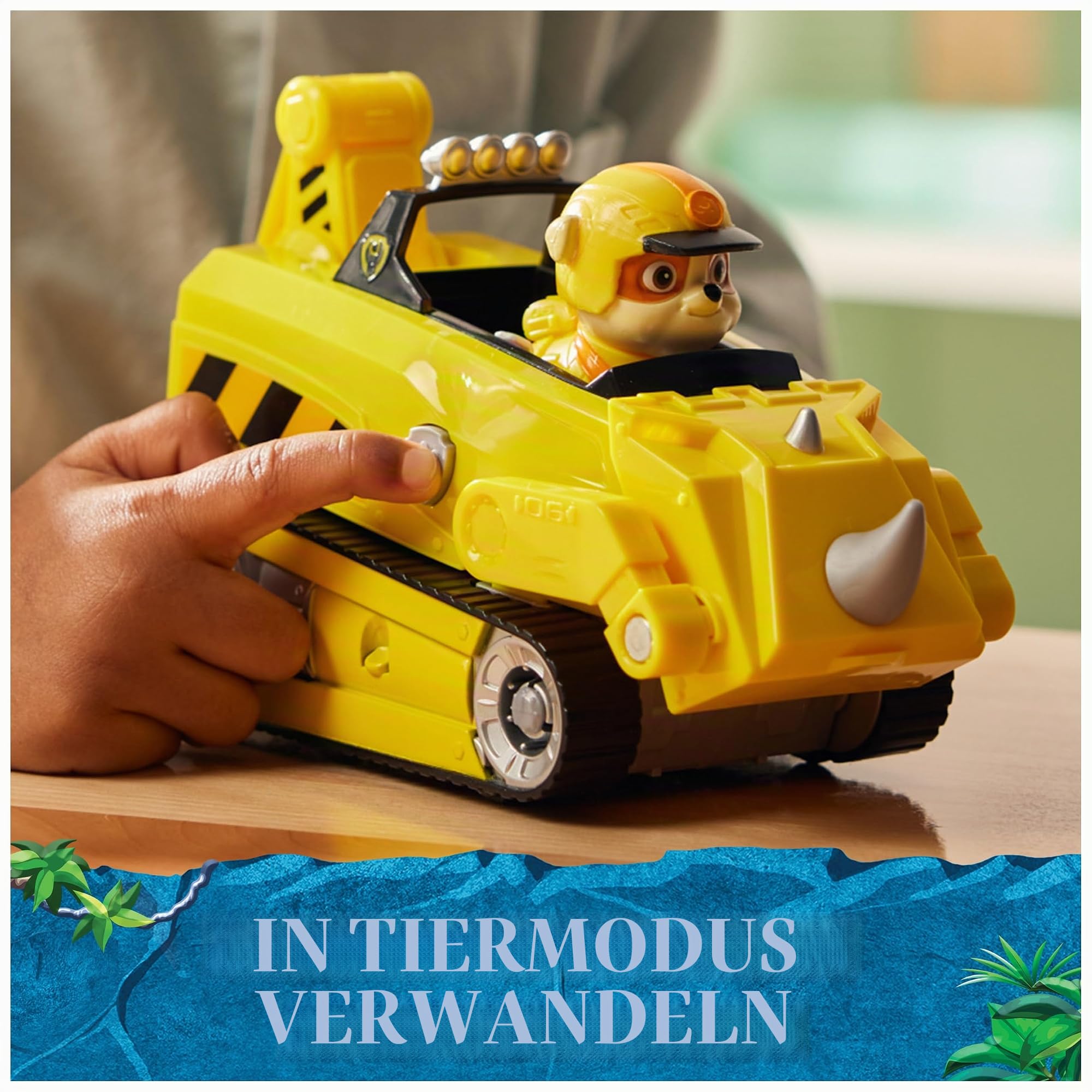 Paw Patrol Jungle Pups, Rubble Nashorn Fahrzeug, Spielzeug-Truck mit Sammel-Actionfigur, Kinderspielzeug für Jungen und Mädchen ab 3 Jahren