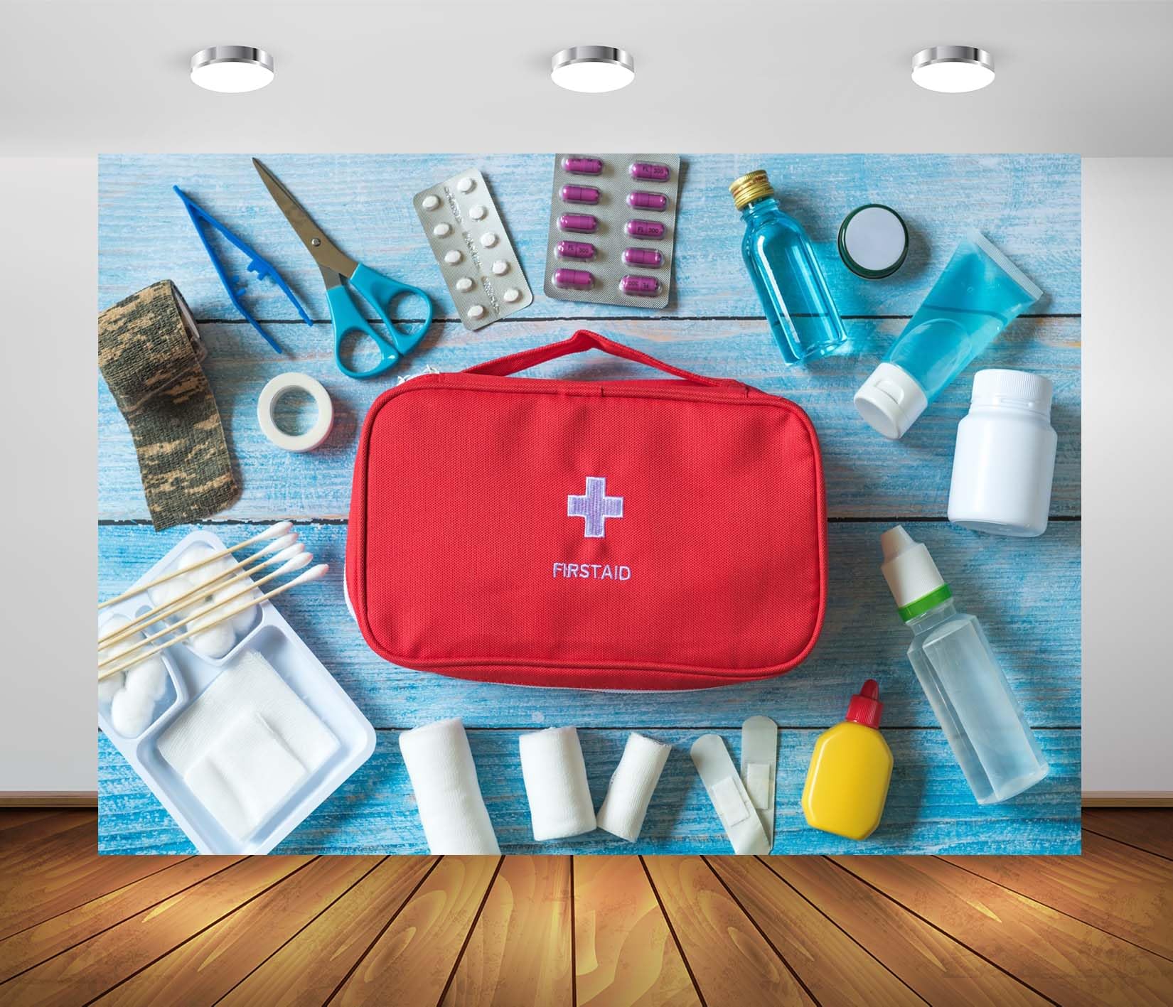 BELECO 4.6x2.5m Tela Asistencia Médica Fondo Botiquín con Equipo Médico Urgencias Tema Médico Enfermero Decoración Fiesta Estudio Foto Accesorios
