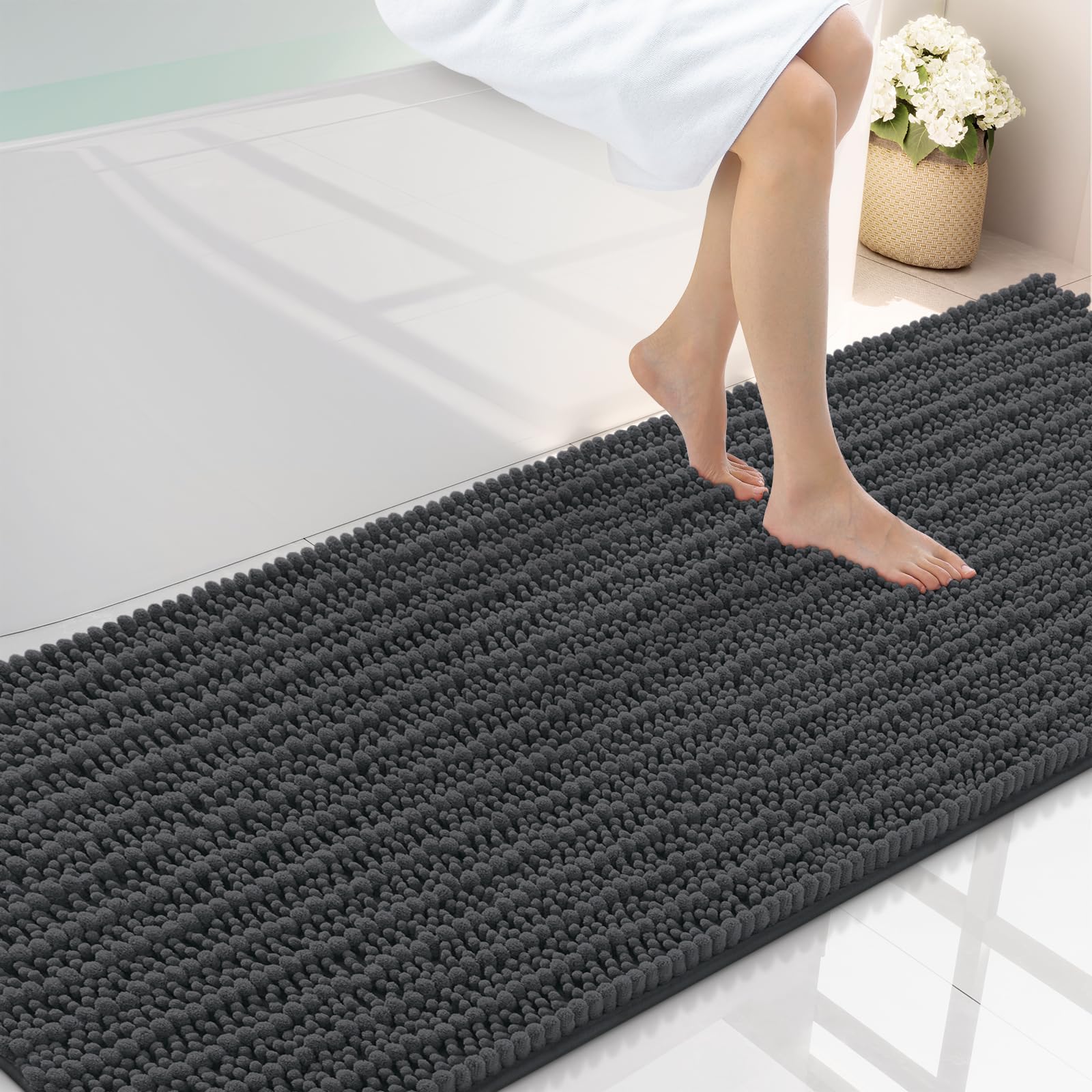 Photo 1 of Smiry Chenille Bath Rug 70X24, Dark Grey