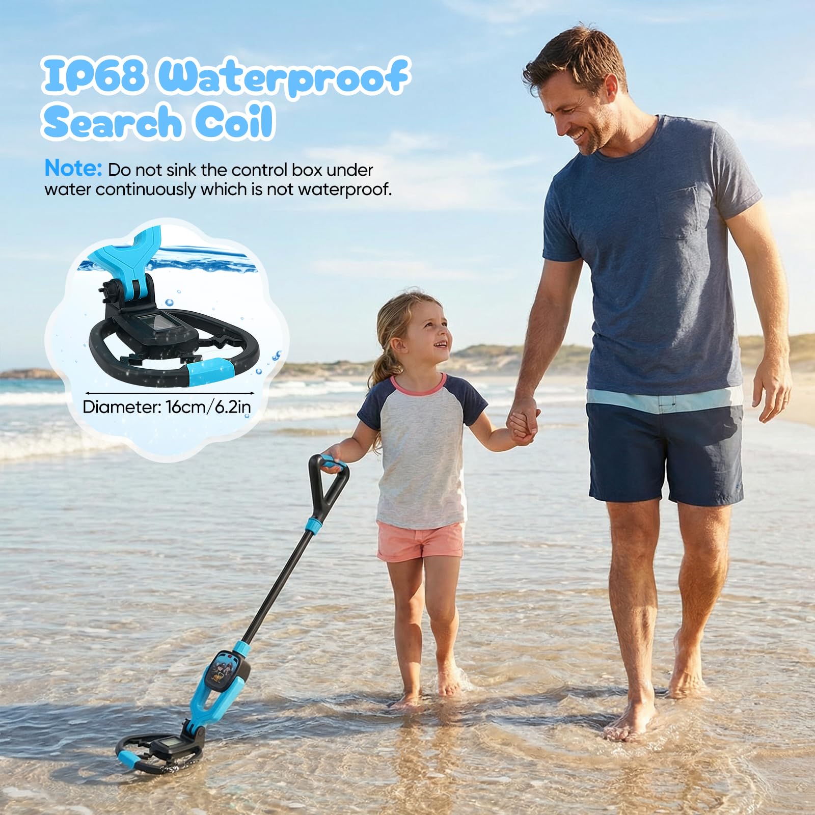 Metal Detector Bambini, Metal Detector per Bambino con Asta Regolabile 72–83 cm, Display LCD, Bobina di Ricerca Impermeabile, Ad Alta Sensibilità Metal Detector per Bambini con Borsa Pala