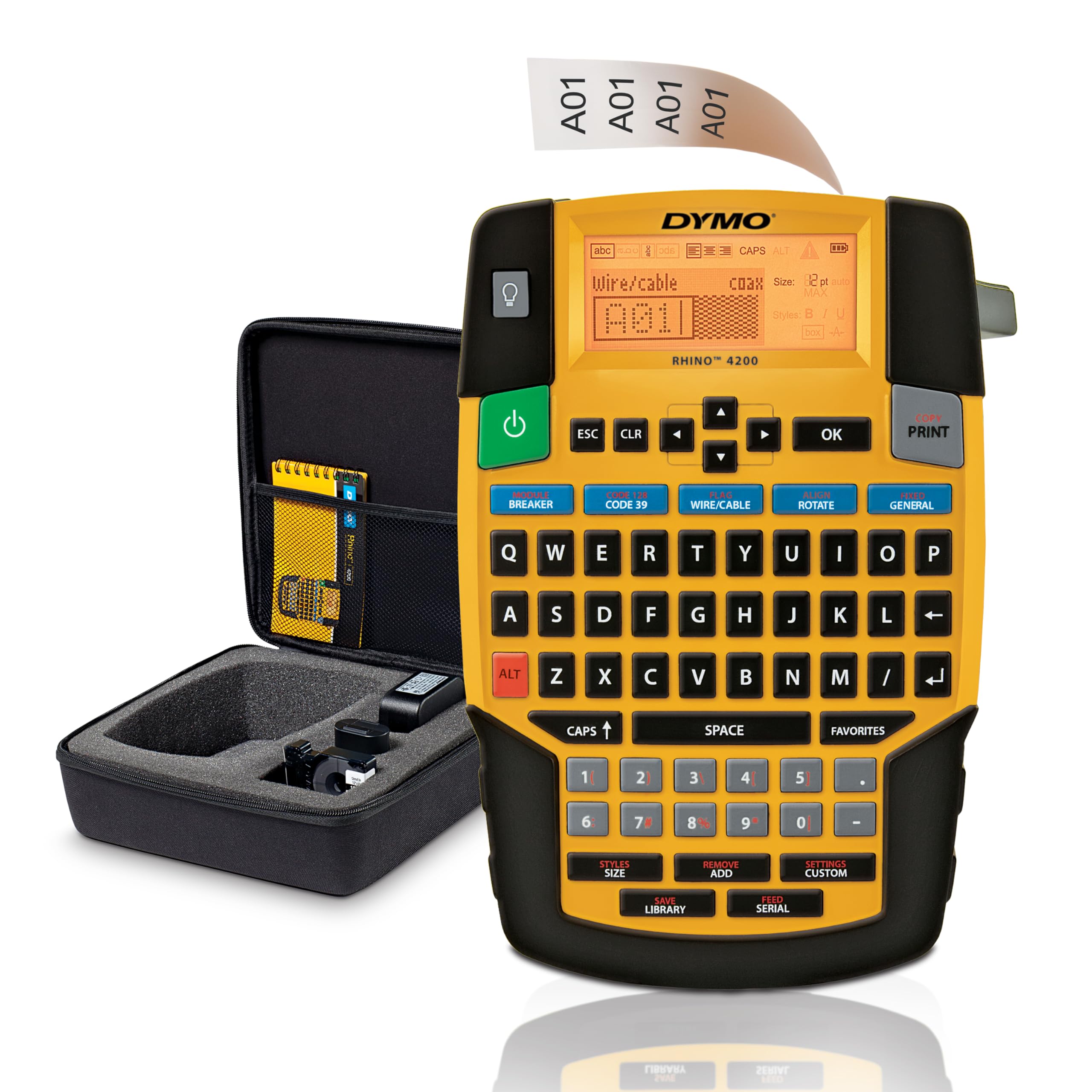 DYMO Rhino etichettatrice industriale multiuso kit con custodia QWERTY Giallo