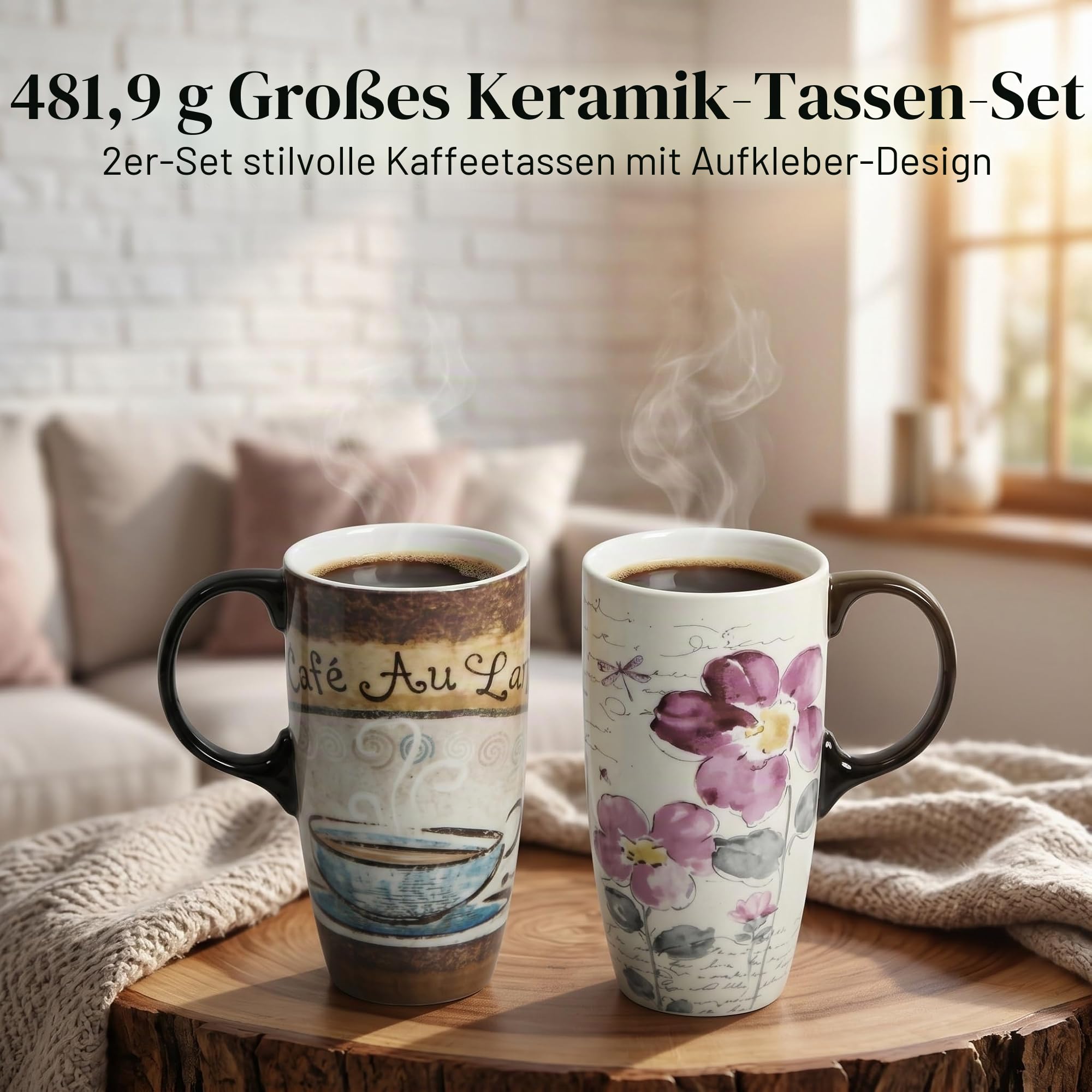 Topadorn Keramik-Reisebecher Latte-Becher 500ml Kaffeetasse mit versiegeltem Deckel und Geschenkbox 2er-Set