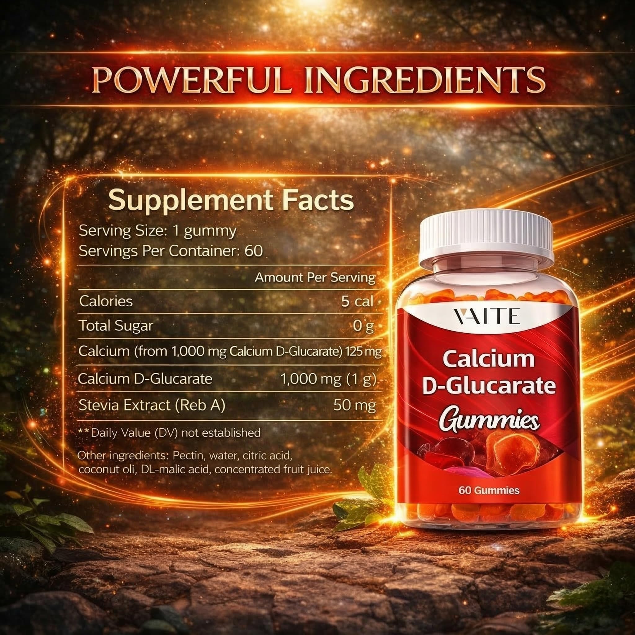 Calcium D-Glucarate Gummies 1000mg - CDG Cleanse Supplement for Men and Women, Hormone Metabolism Balance & Menopause Supports, Non-GMO, Vegan, Gluten Free, Soy Free Supplements, 60 Gummy Chewables — Amazon image 3