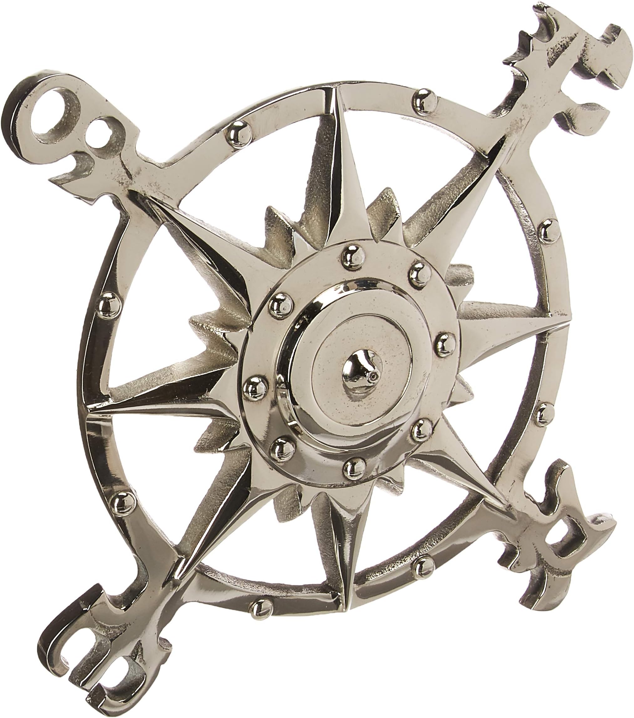 IOTC Aluminum Rose Vintage Finish Nautical Beach House Wall Art Plaque, 11" Chrome Compass