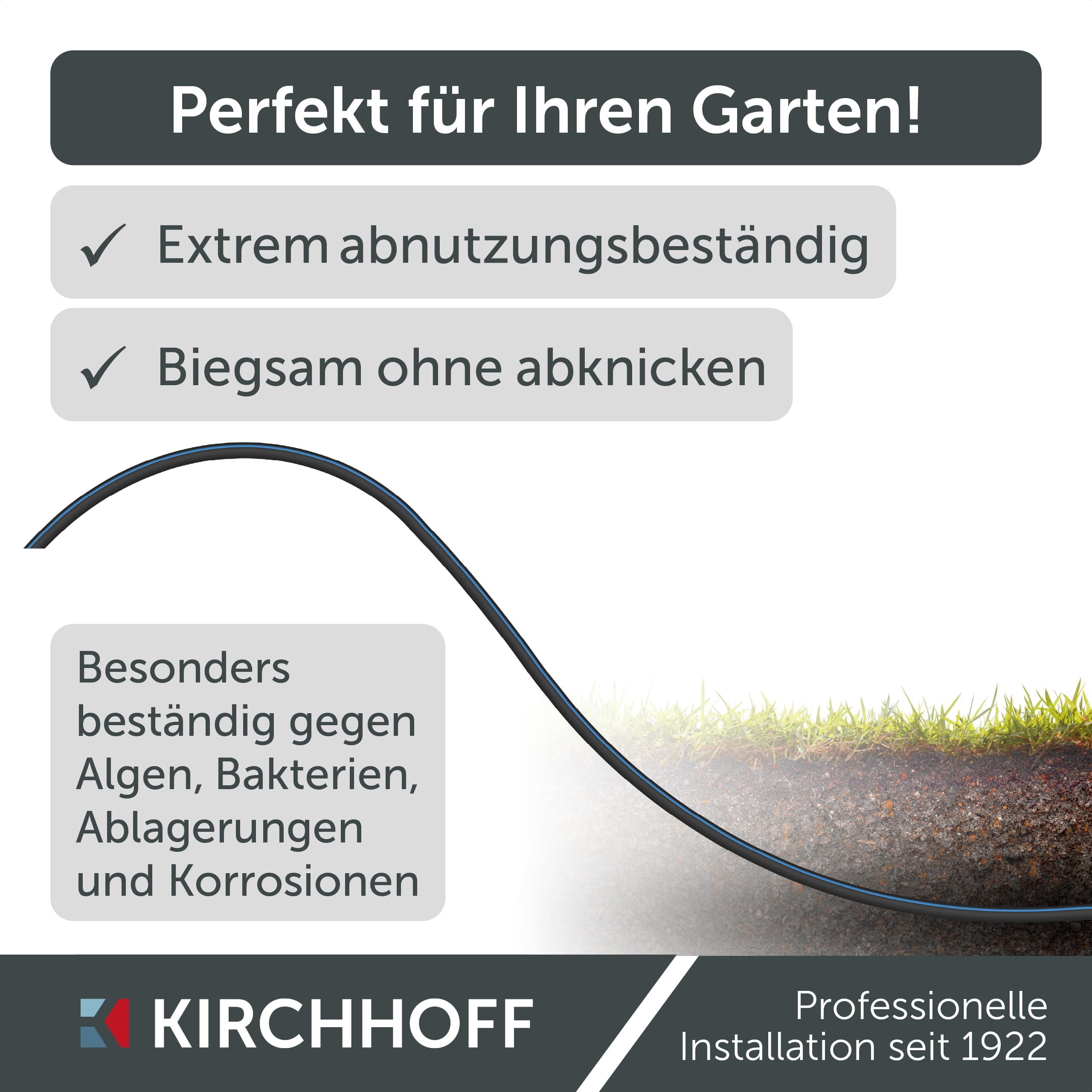 Kirchhoff conduite d'eau pour l'arrosage du jardin 20 mm x 100 m | tuyau PE pour système sprinkler | tuyau de pose HDPE | DVGW | conduite d'eau potable | Made in EU