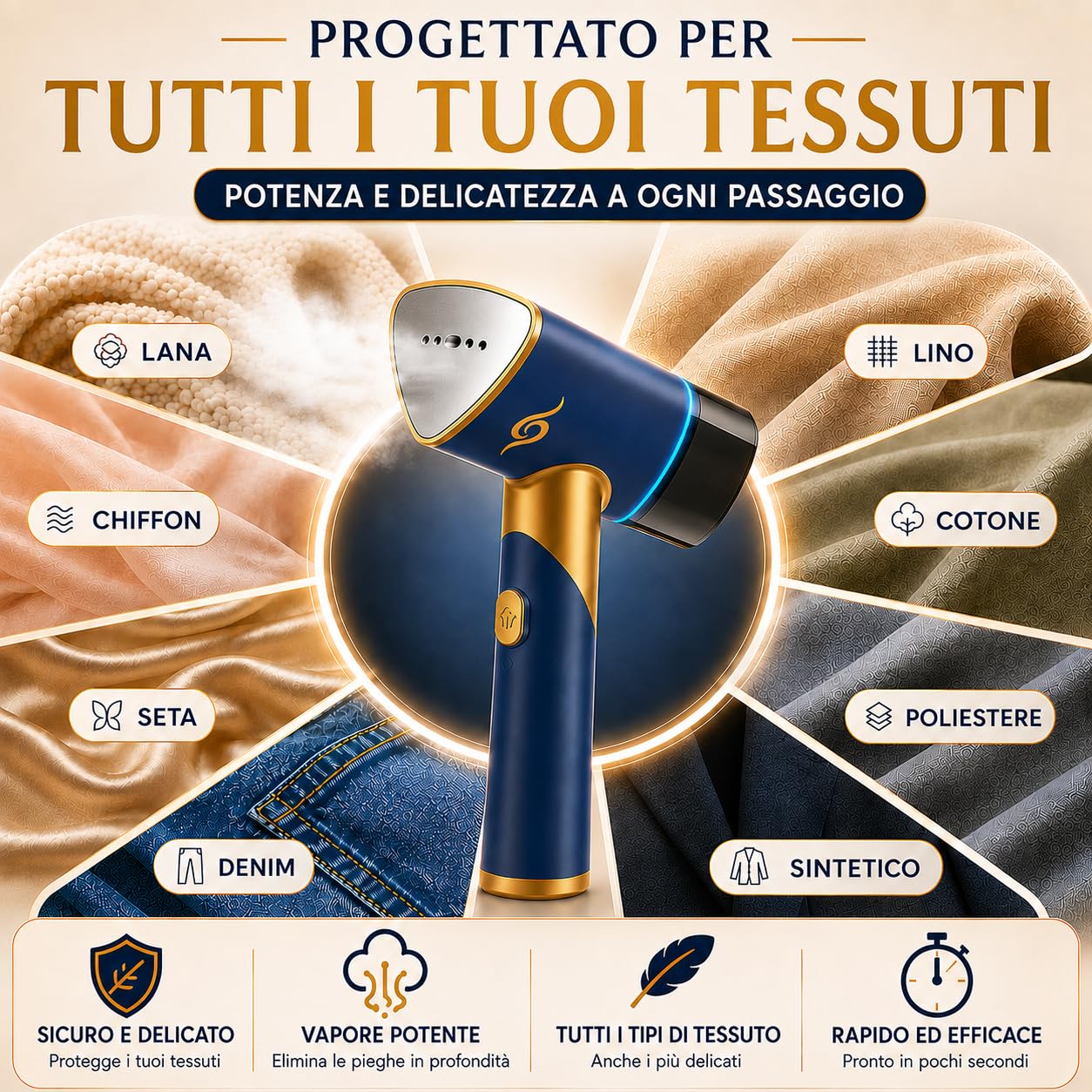 MISTIC Ferro da Stiro Verticale Pieghevole, Pronto in 20 Secondi, Luce LED, Cavo da 2,5 m