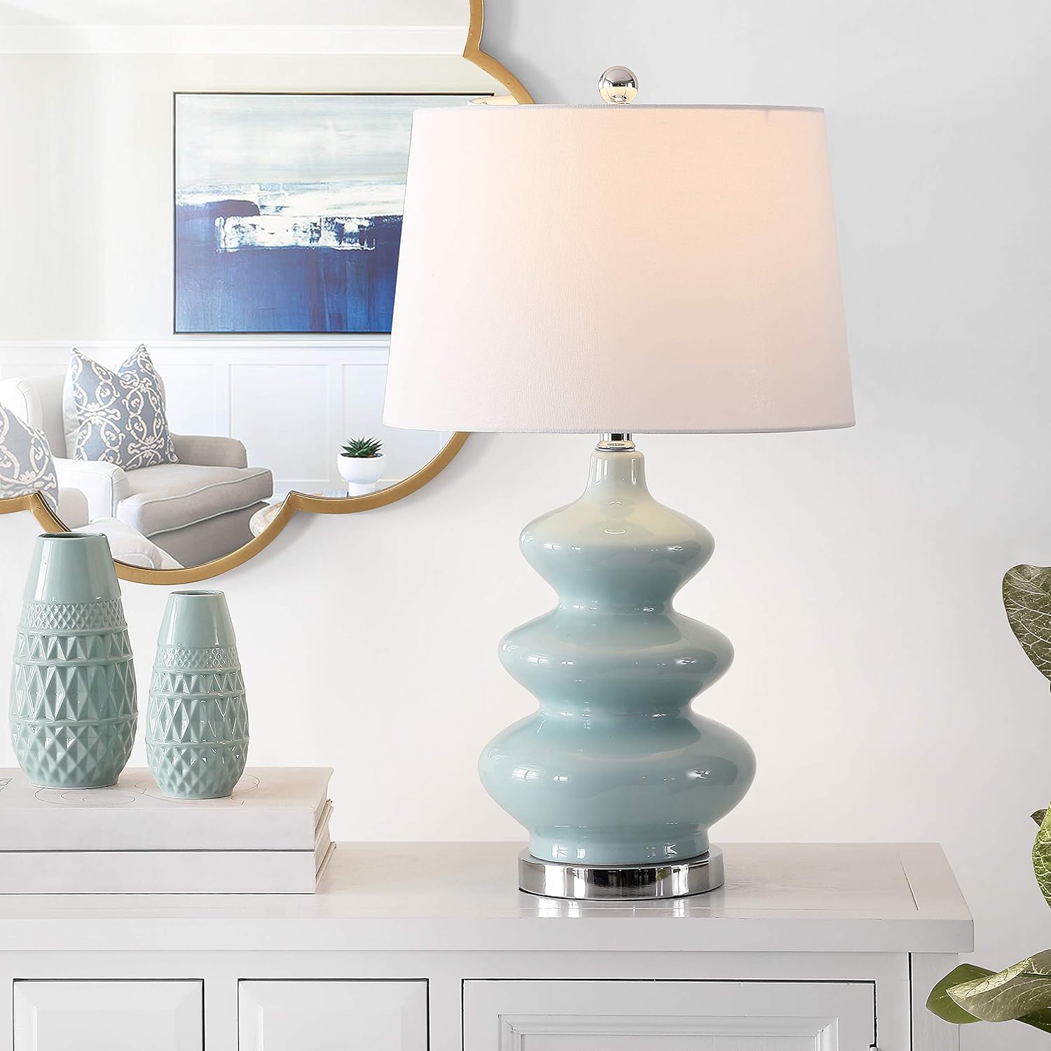 SAFAVIEH Lighting Collection Brielle Modern Contemporary Blue Mosaic 28-inch Bedroom Living Room Home Office Desk Nightstand Table Lamp (LED Bulb Included)