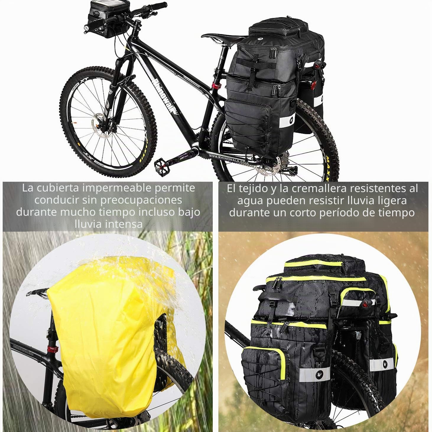 BAIGIO Bolsa de Bicicleta 3 en 1 de 75 L Alforjas Bicicleta Impermeable, Bolsa Bicicletas Trasera para Ciclismo, Viajes con Cubierta para la Lluvia, Verde